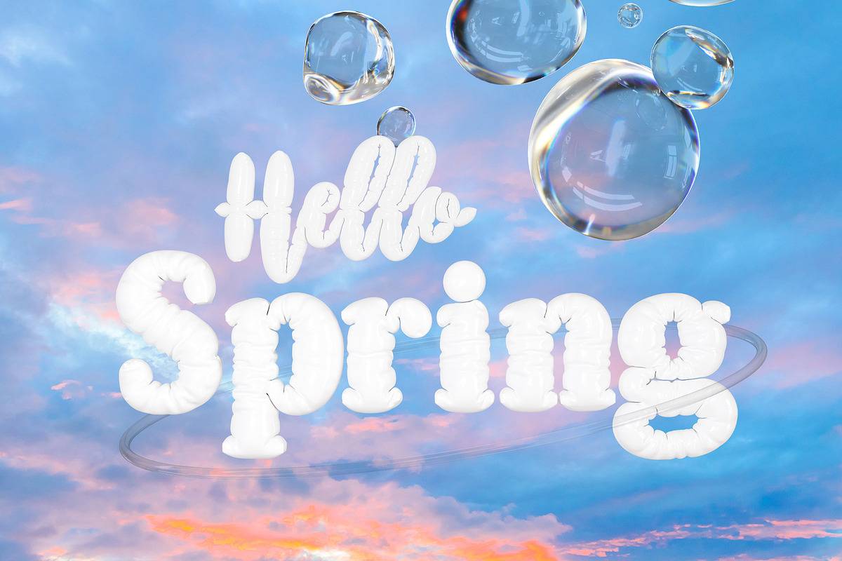 春天主题3D字母花卉PNG素材包海报设计透明背景创意装饰元素Hello Spring – 3D Lettering Set-果觅网