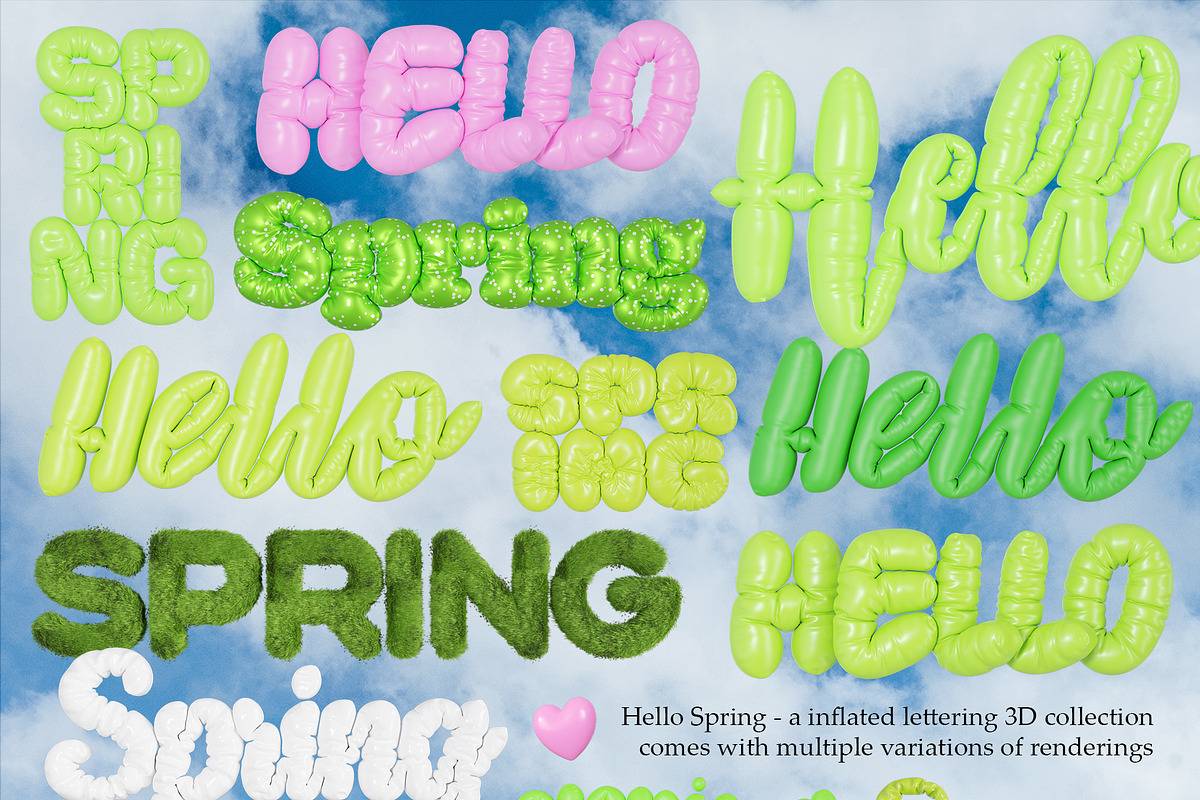春天主题3D字母花卉PNG素材包海报设计透明背景创意装饰元素Hello Spring – 3D Lettering Set-果觅网