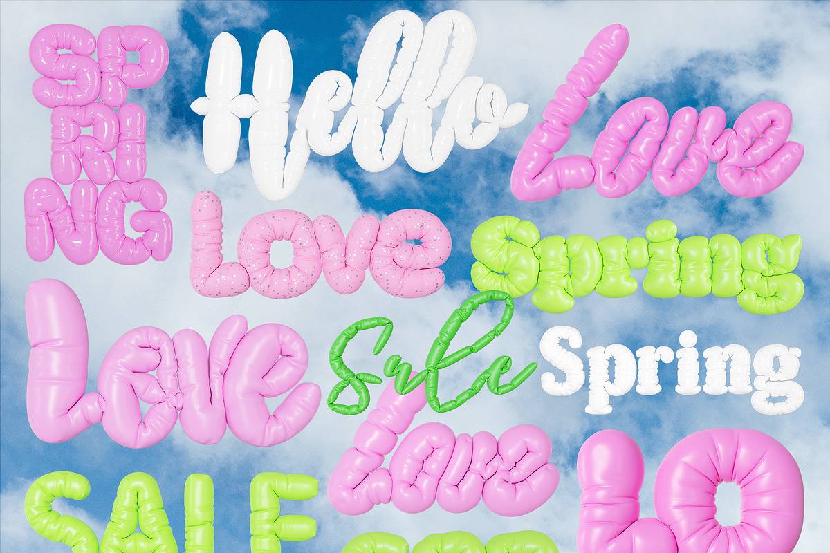 春天主题3D字母花卉PNG素材包海报设计透明背景创意装饰元素Hello Spring – 3D Lettering Set-果觅网