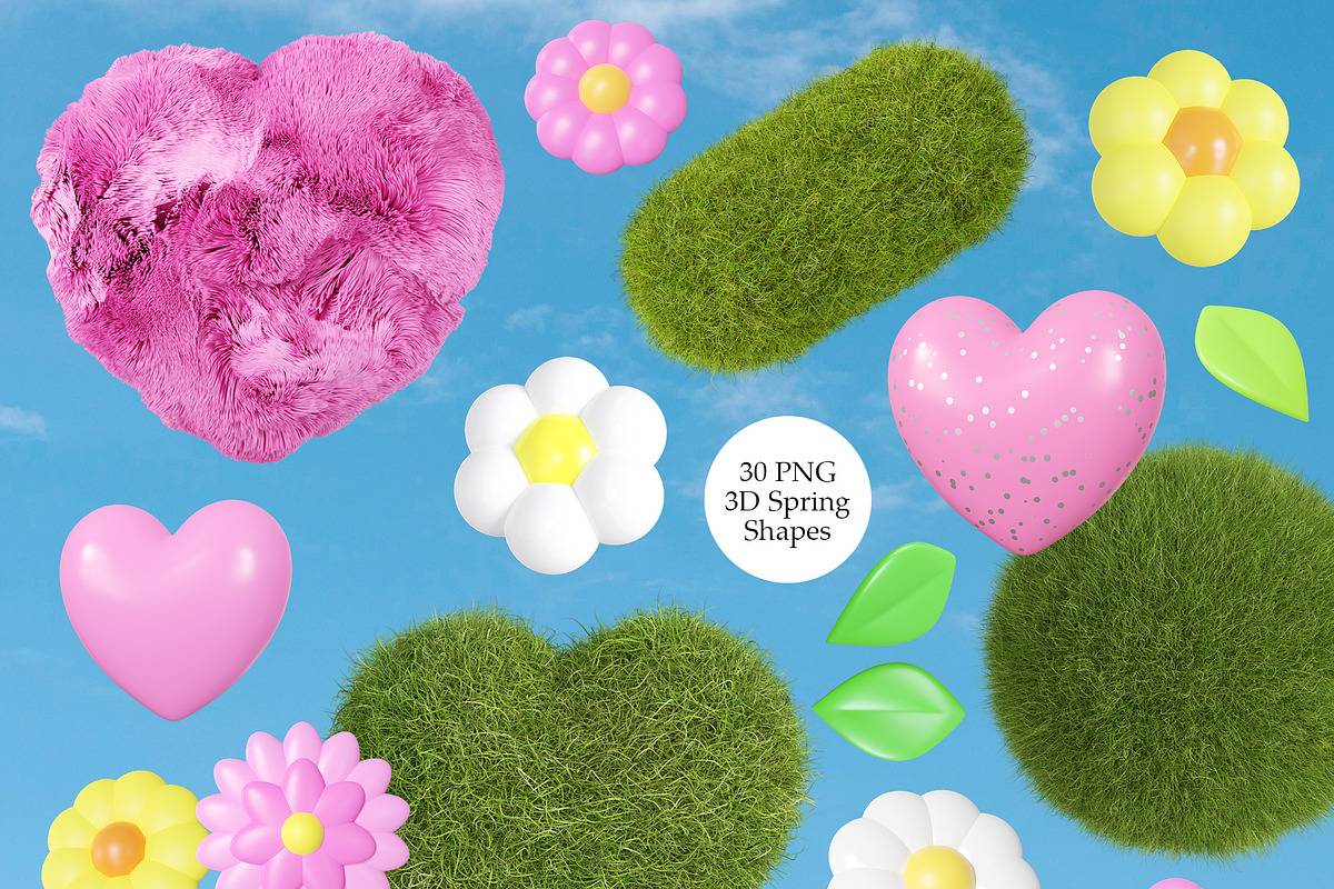 春天主题3D字母花卉PNG素材包海报设计透明背景创意装饰元素Hello Spring – 3D Lettering Set-果觅网