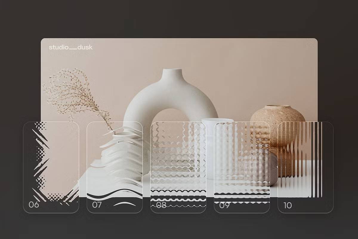 2025新款PS玻璃特效33款合集一键生成高清质感免抠图模板Refracto 33 Patterned Glass Effects-果觅网