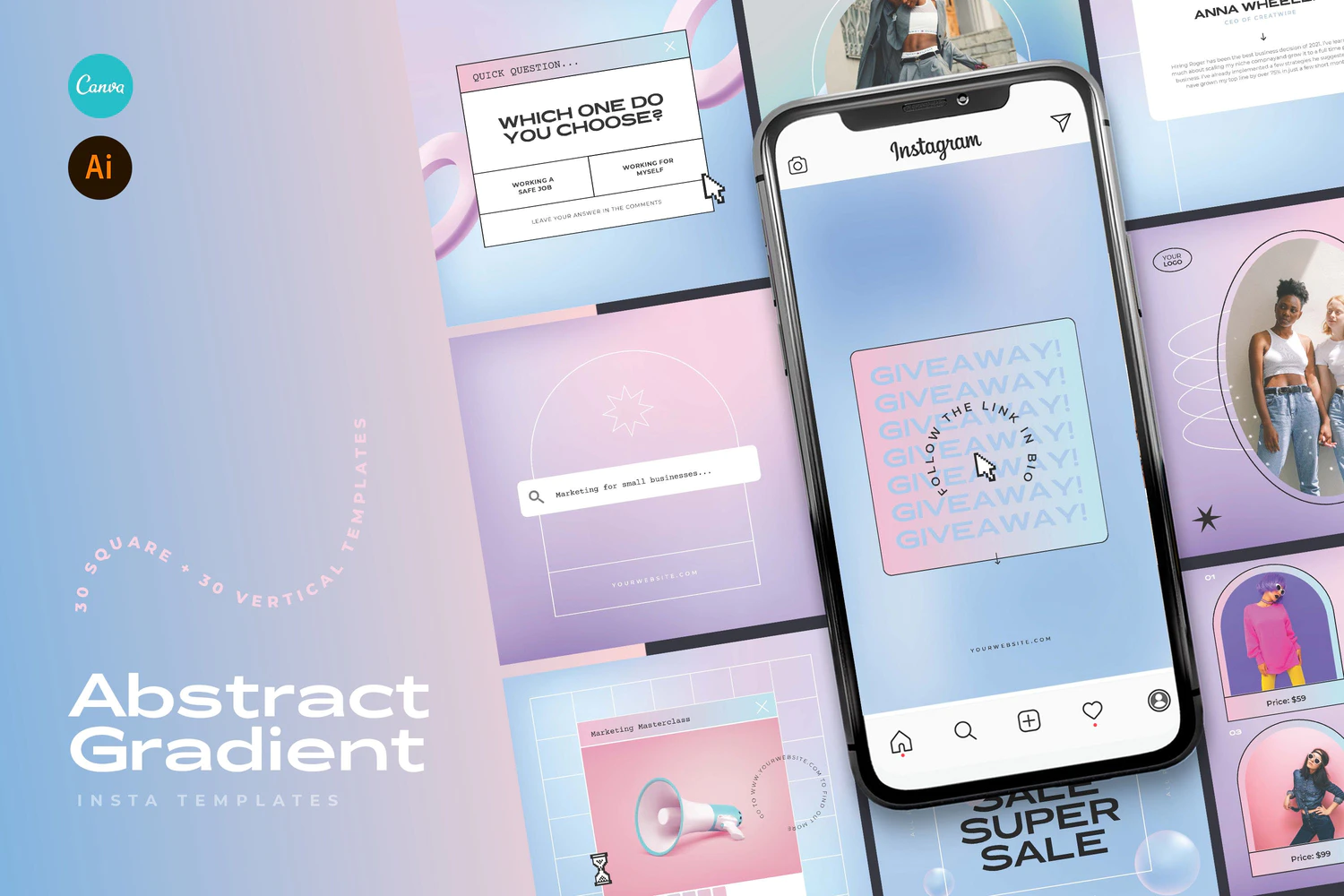 1559 抽象渐变海报设计模板AI源文件 Abstract Gradient Instagram Templates