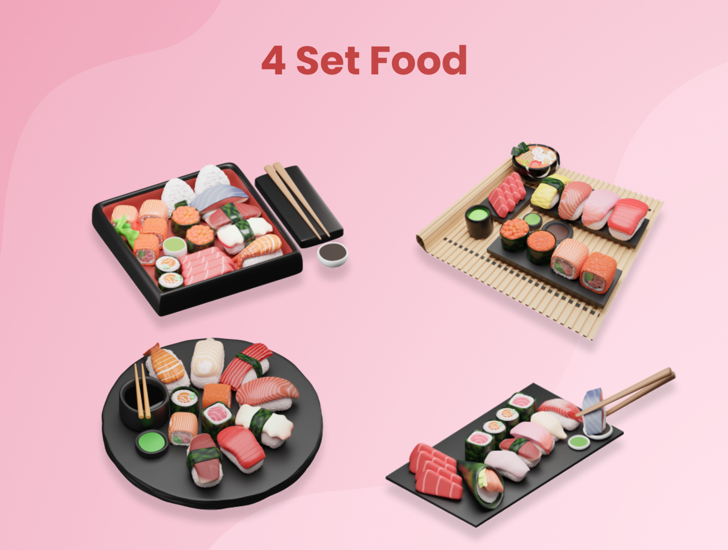 1623 寿司饭团日本食品3D图标PNG免抠素材 3D Japanese Food Illustration