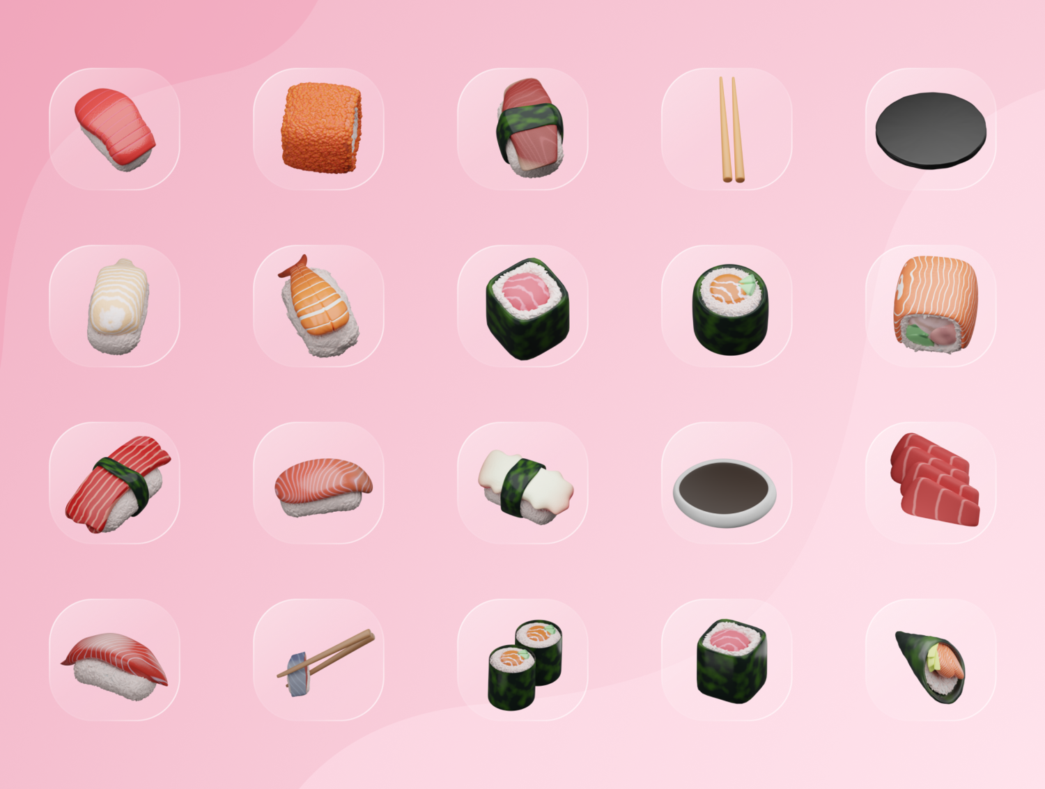 1623 寿司饭团日本食品3D图标PNG免抠素材 3D Japanese Food Illustration