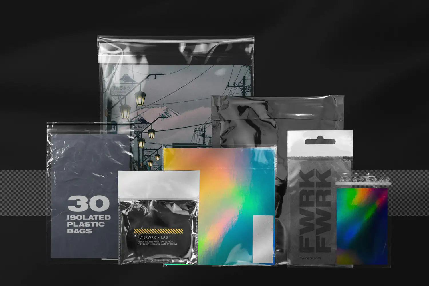1628 透明塑料袋密封袋气泡包装袋PNG免抠素材包合集 Plastic Bags