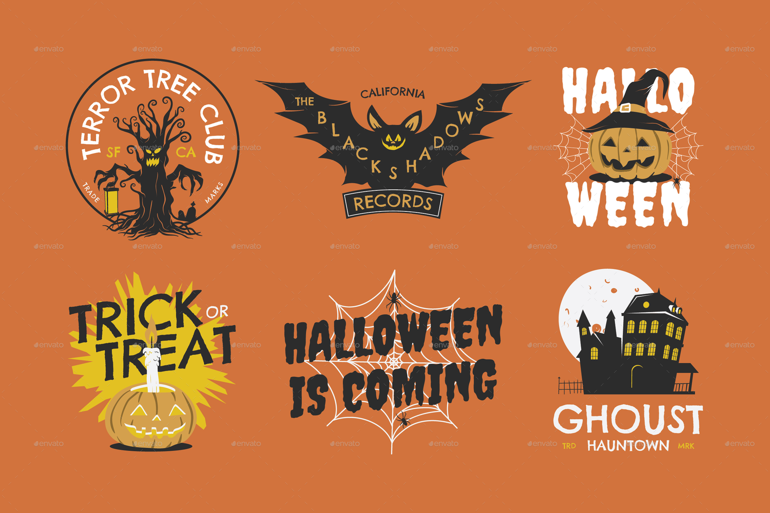 1633 万圣节图形徽章AI矢量插画元素包 Halloween Graphic Set + Badges