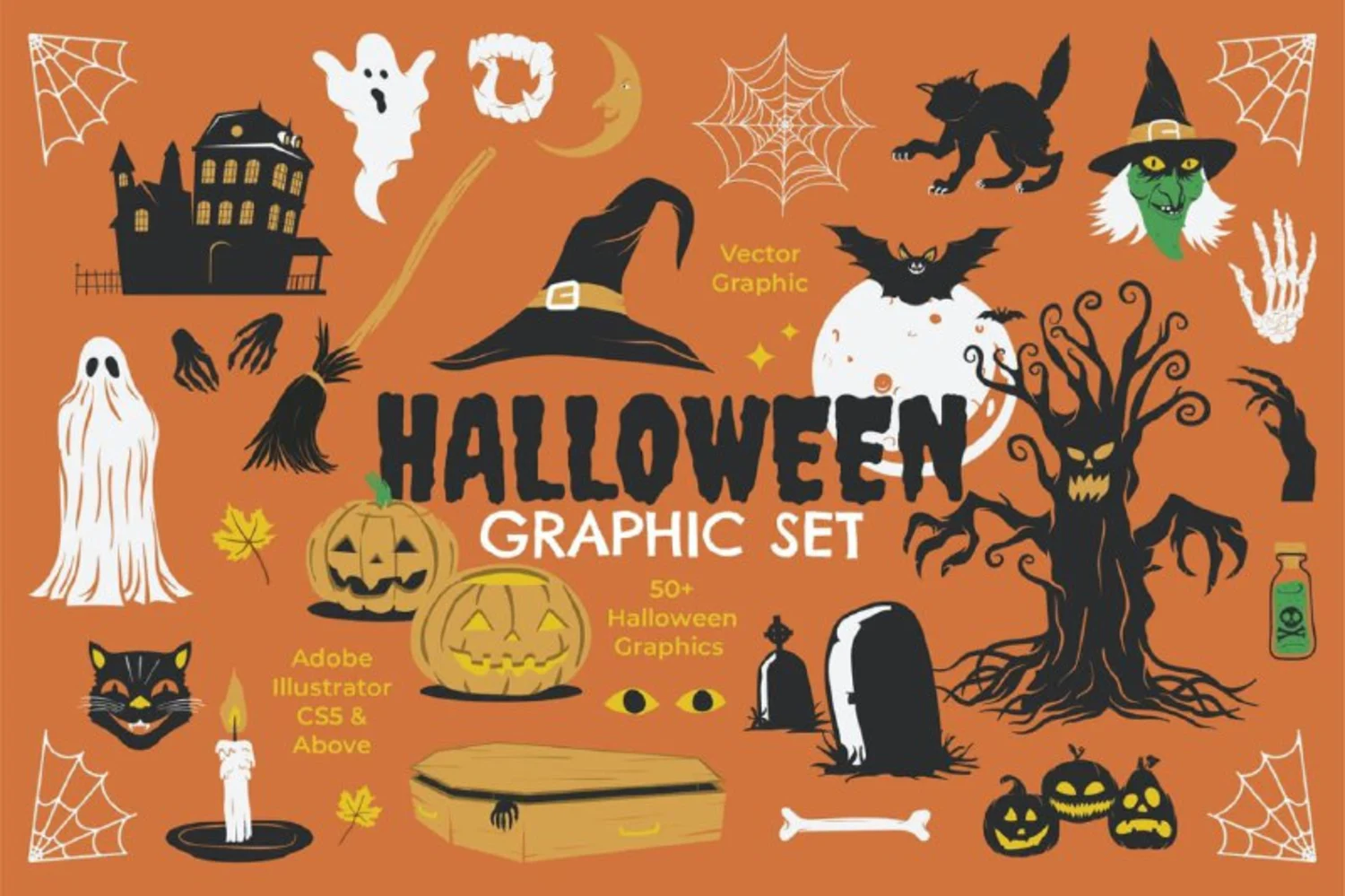 1633 万圣节图形徽章AI矢量插画元素包 Halloween Graphic Set + Badges