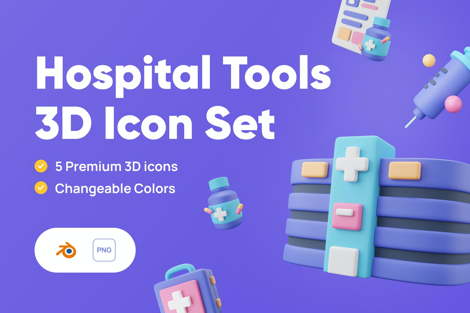 1641 医院医疗相关3D图标Blend模型 Hospital Tools 3D Icon Set