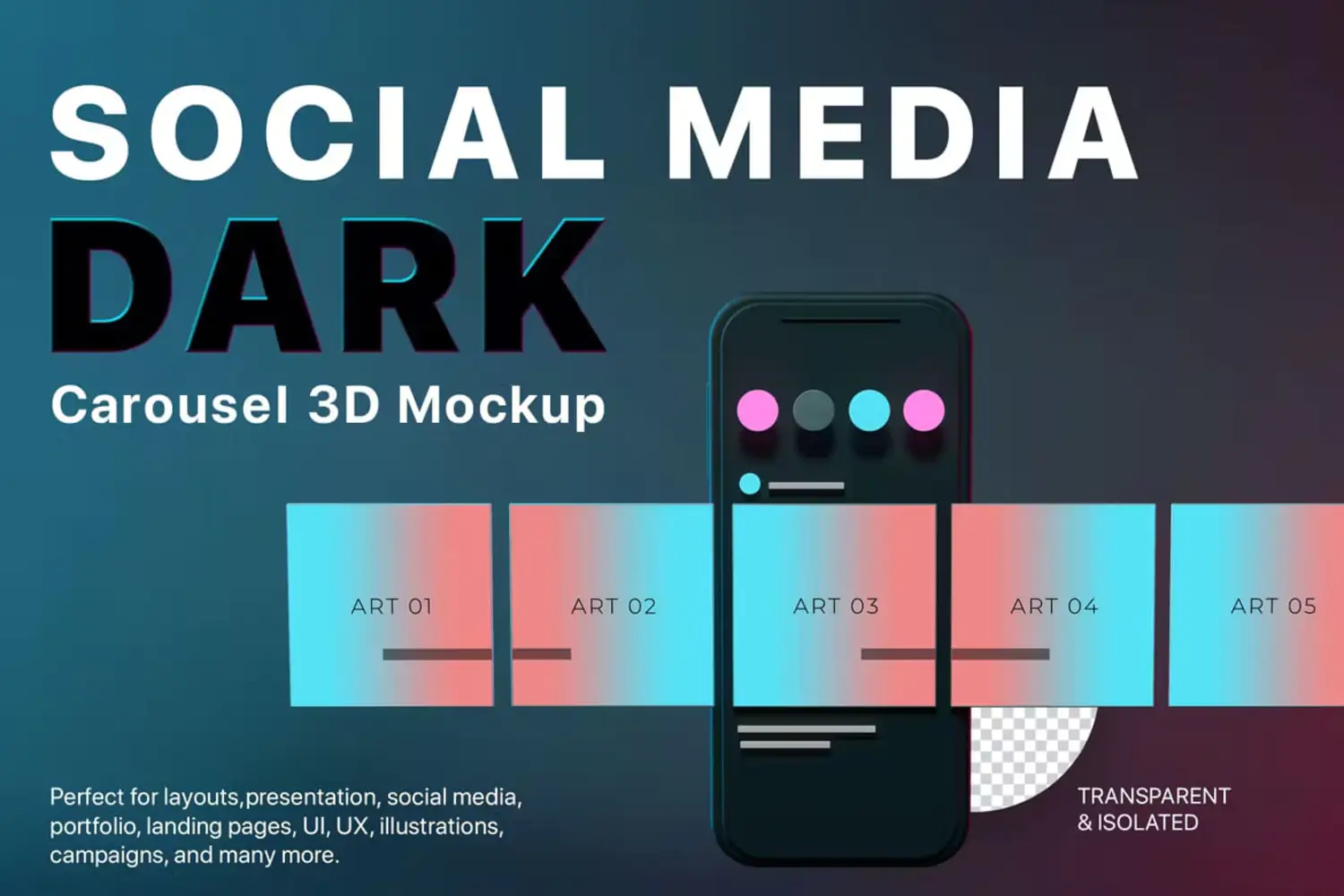 1651 UI作品集演示PSD样机模板 Dark Neon Carousel Instagram Mockup Scene