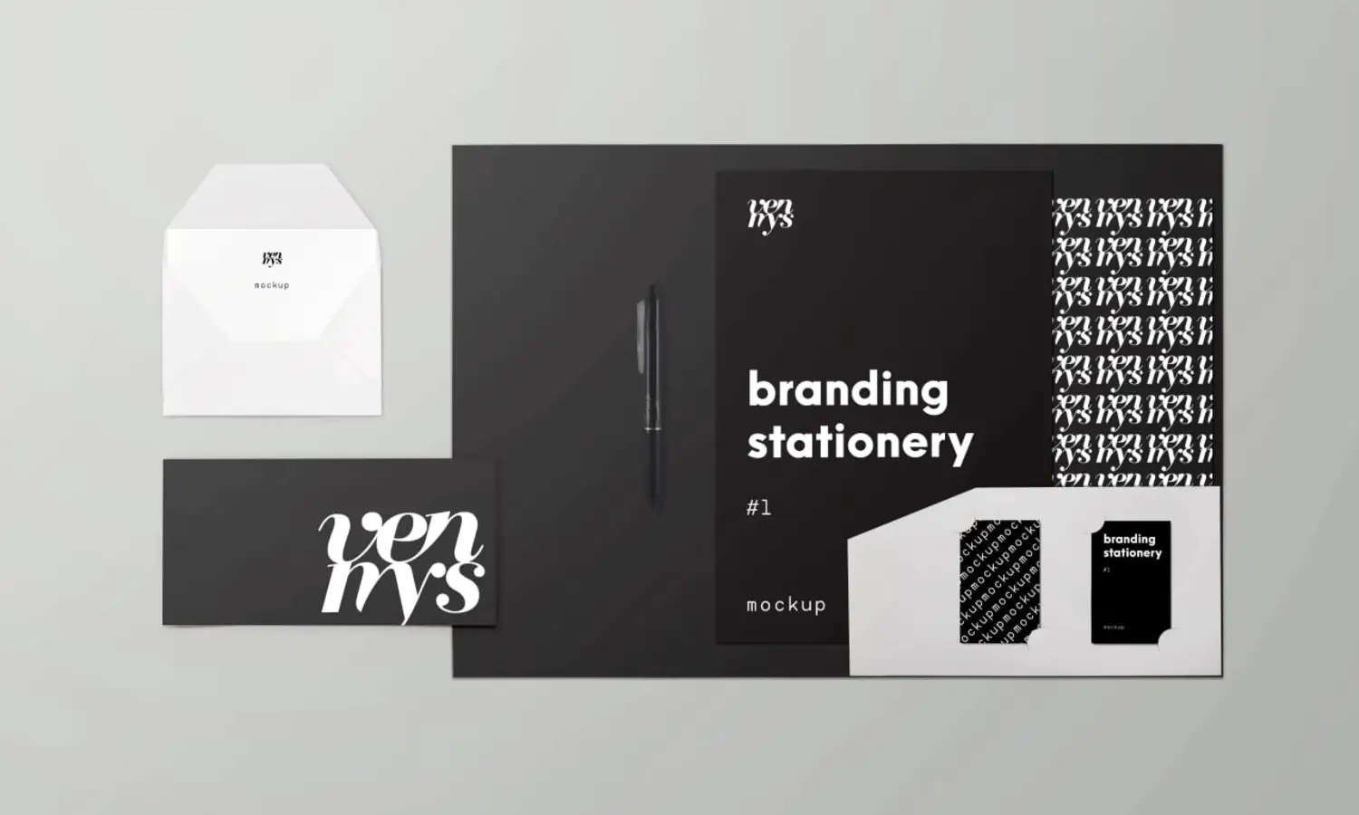 1716 可商用桌面办公文具文件夹信封VI品牌样机 Minimal Branding Stationery Mockup