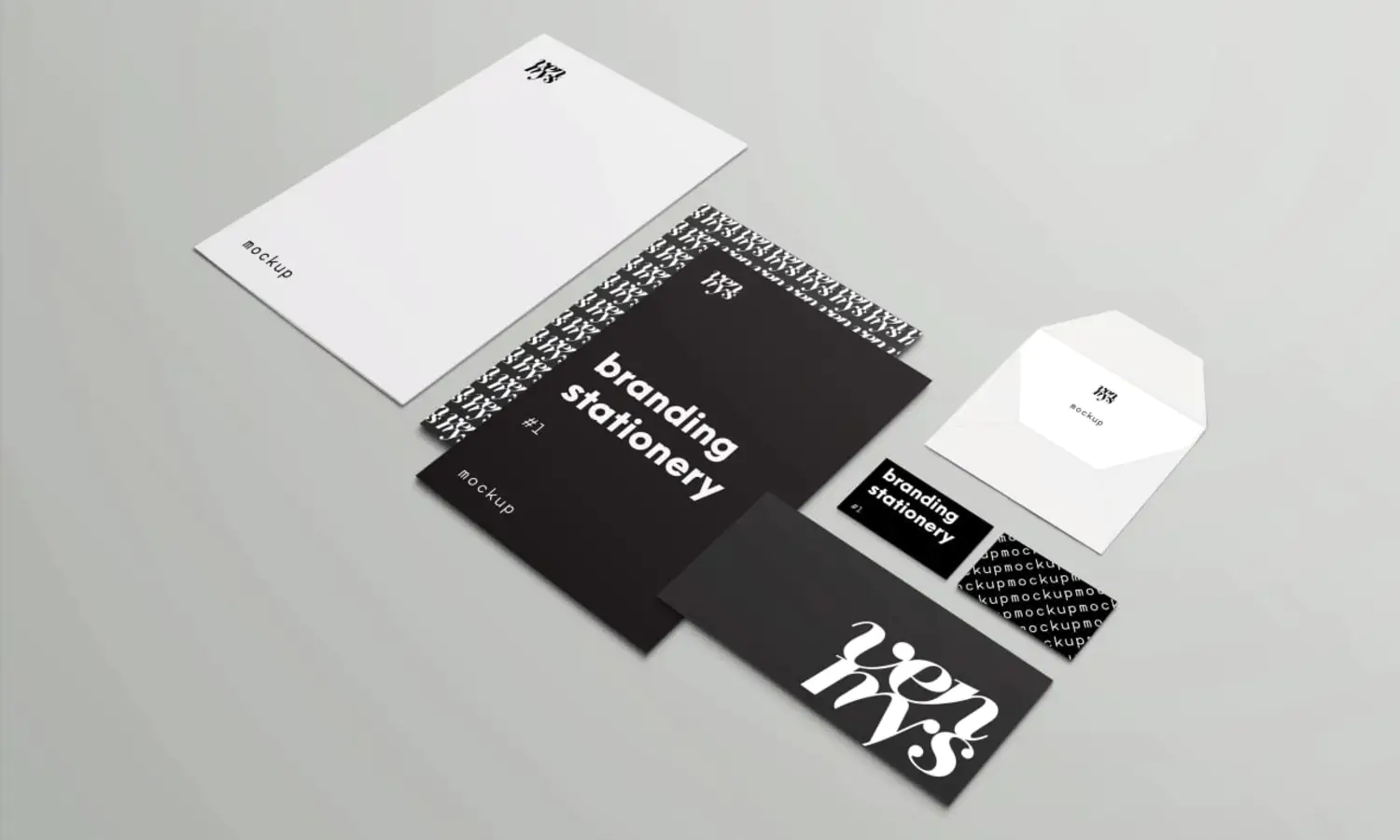 1716 可商用桌面办公文具文件夹信封VI品牌样机 Minimal Branding Stationery Mockup