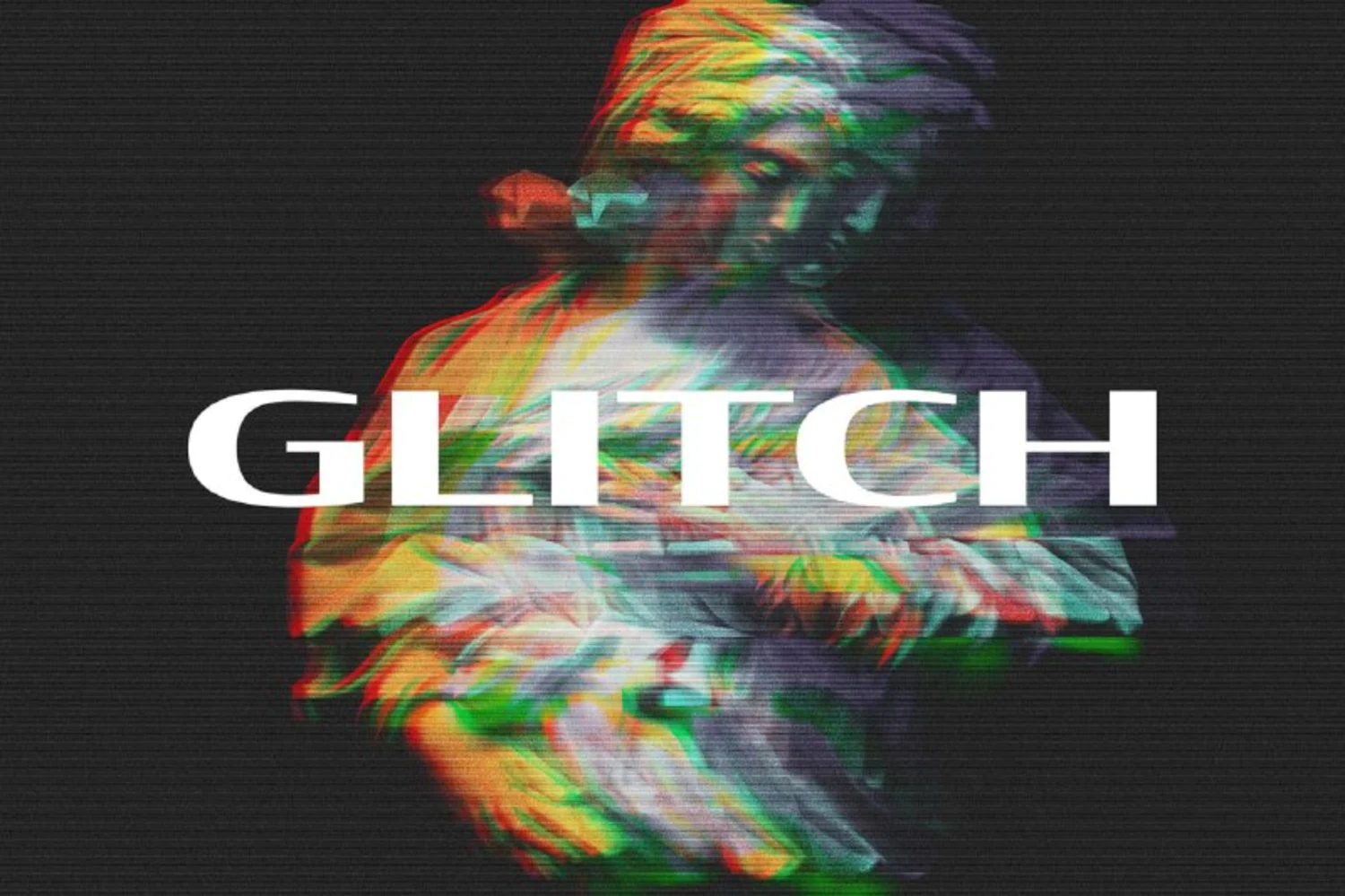 1718 迷幻重影彩色照片一键生成PS特效样式 Digital Screen Glitch Effect