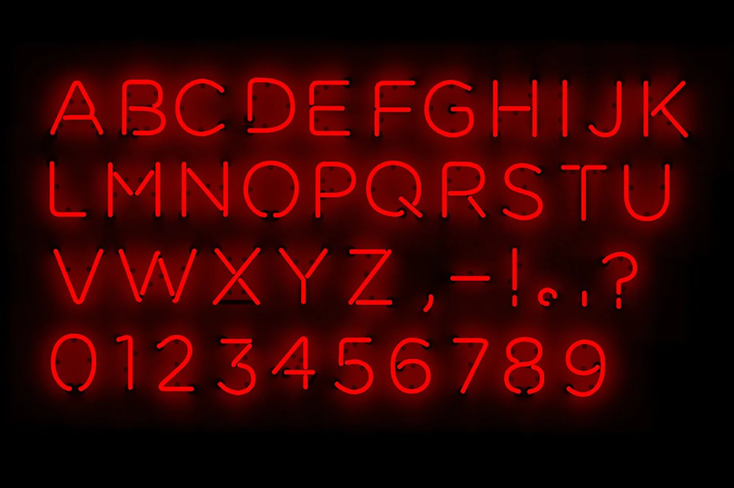 1720 霓虹灯发光字英文字母标点数字素材包 Neon Type