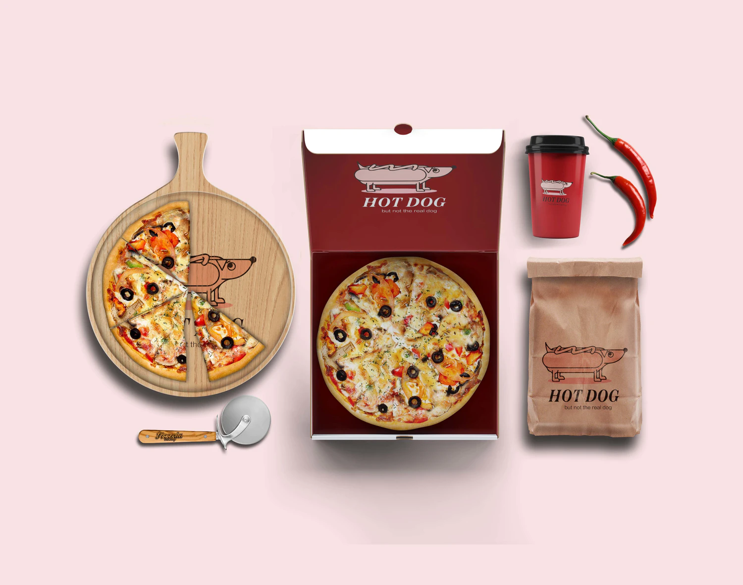 1787 餐饮汉堡披萨快餐品牌VI智能样机贴图包装展示效果PSD设计素材