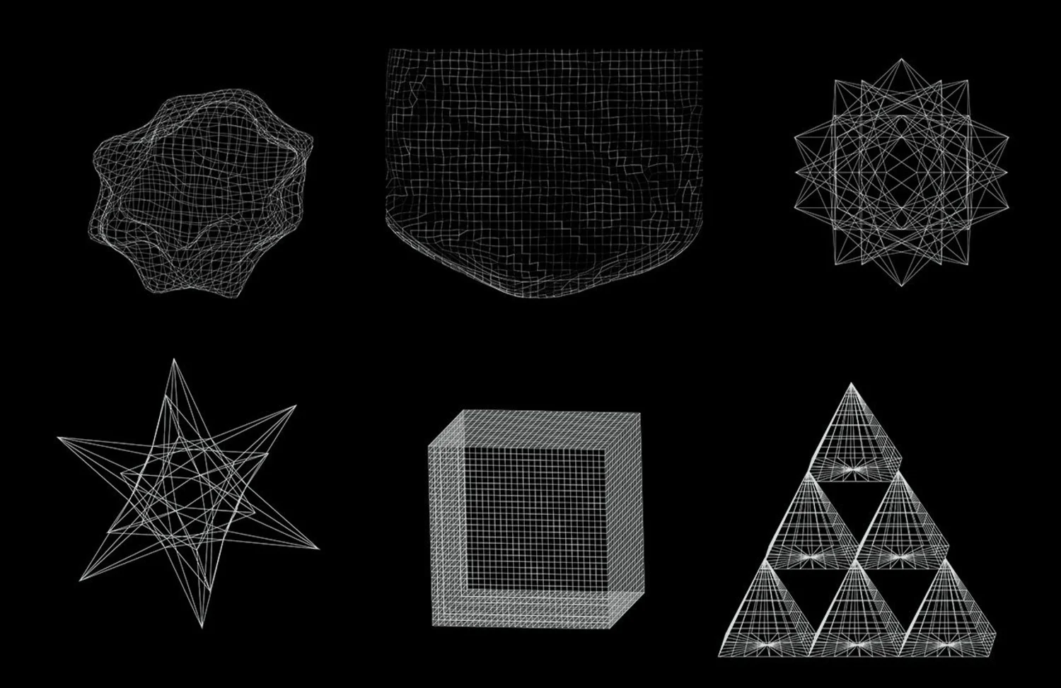 1883 30款艺术抽象3D三维立体几何多边形波浪扭曲线条矢量背景底纹设计素材30-Wireframe-Vectors