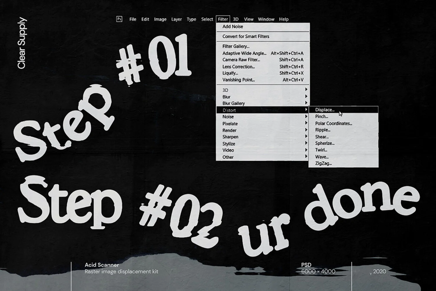 1889 60款高清扭曲故障位移海报设计效果样机PSD模版设计素材 Clear Supply – Acid Scanner
