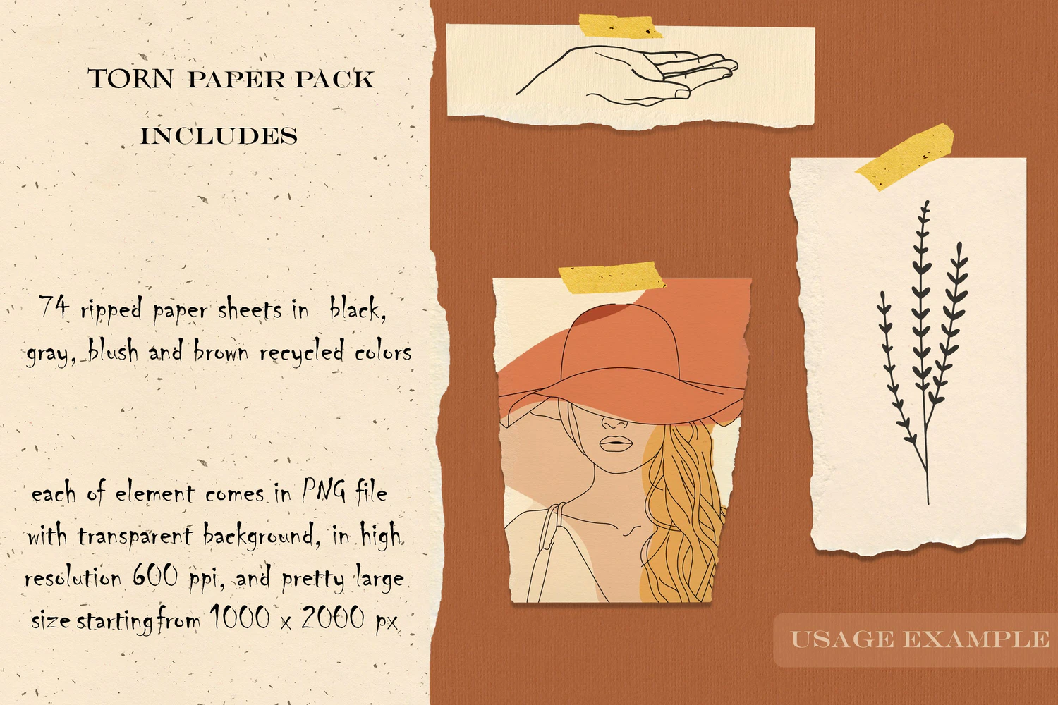 1892 74款时尚纸张撕纸效果PNG免抠元素合集 ripped paper pack