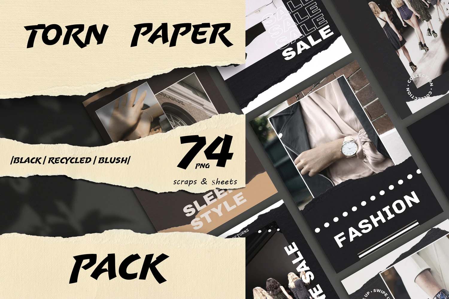 1892 74款时尚纸张撕纸效果PNG免抠元素合集 ripped paper pack