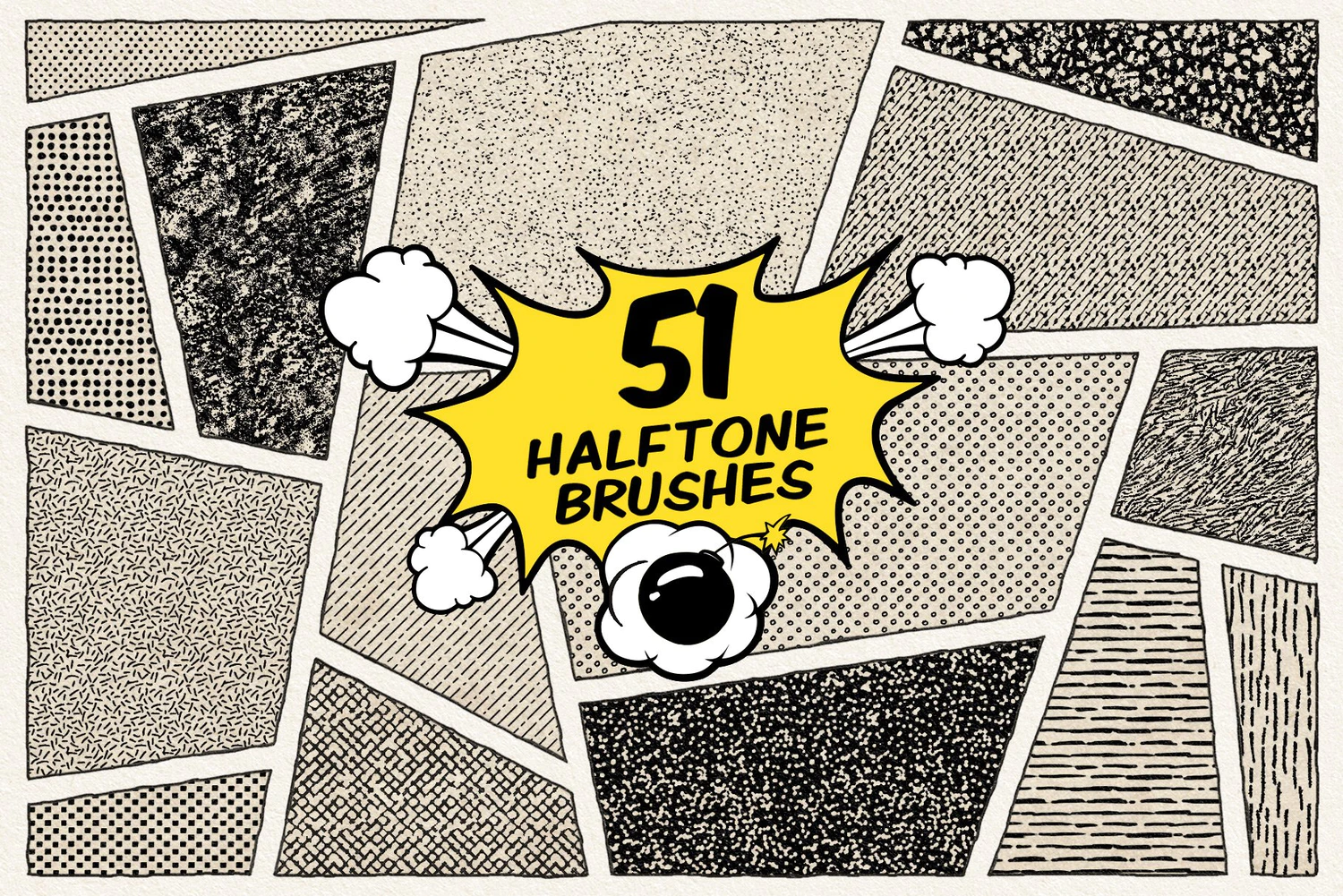 1893 复古漫画书波点半色调画笔PS笔刷 Vintage Comic Book Halftone Brushes