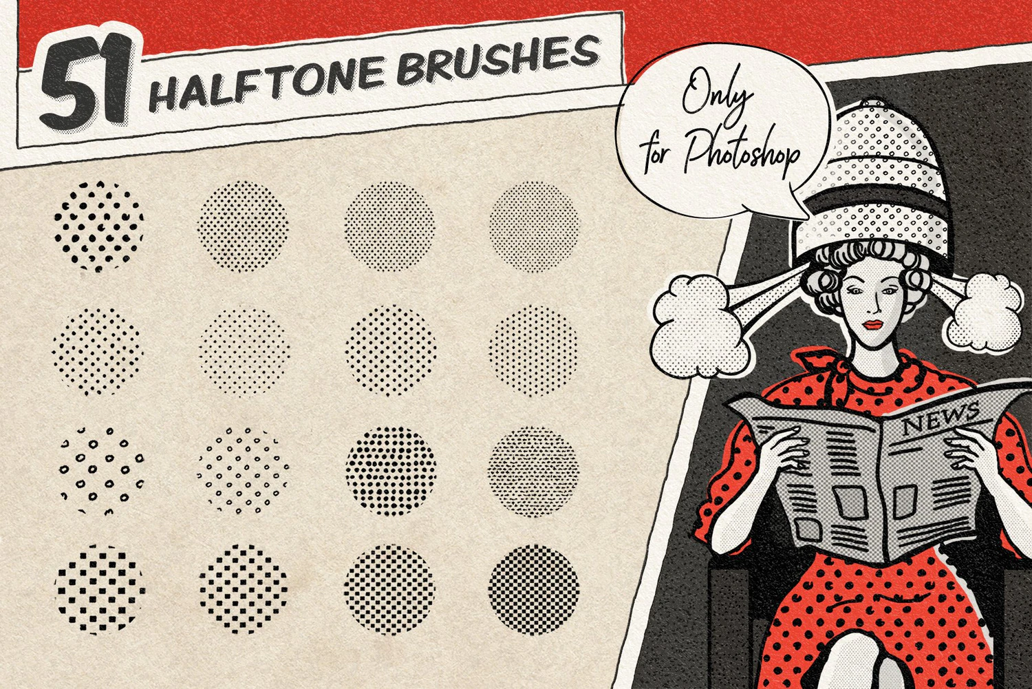 1893 复古漫画书波点半色调画笔PS笔刷 Vintage Comic Book Halftone Brushes