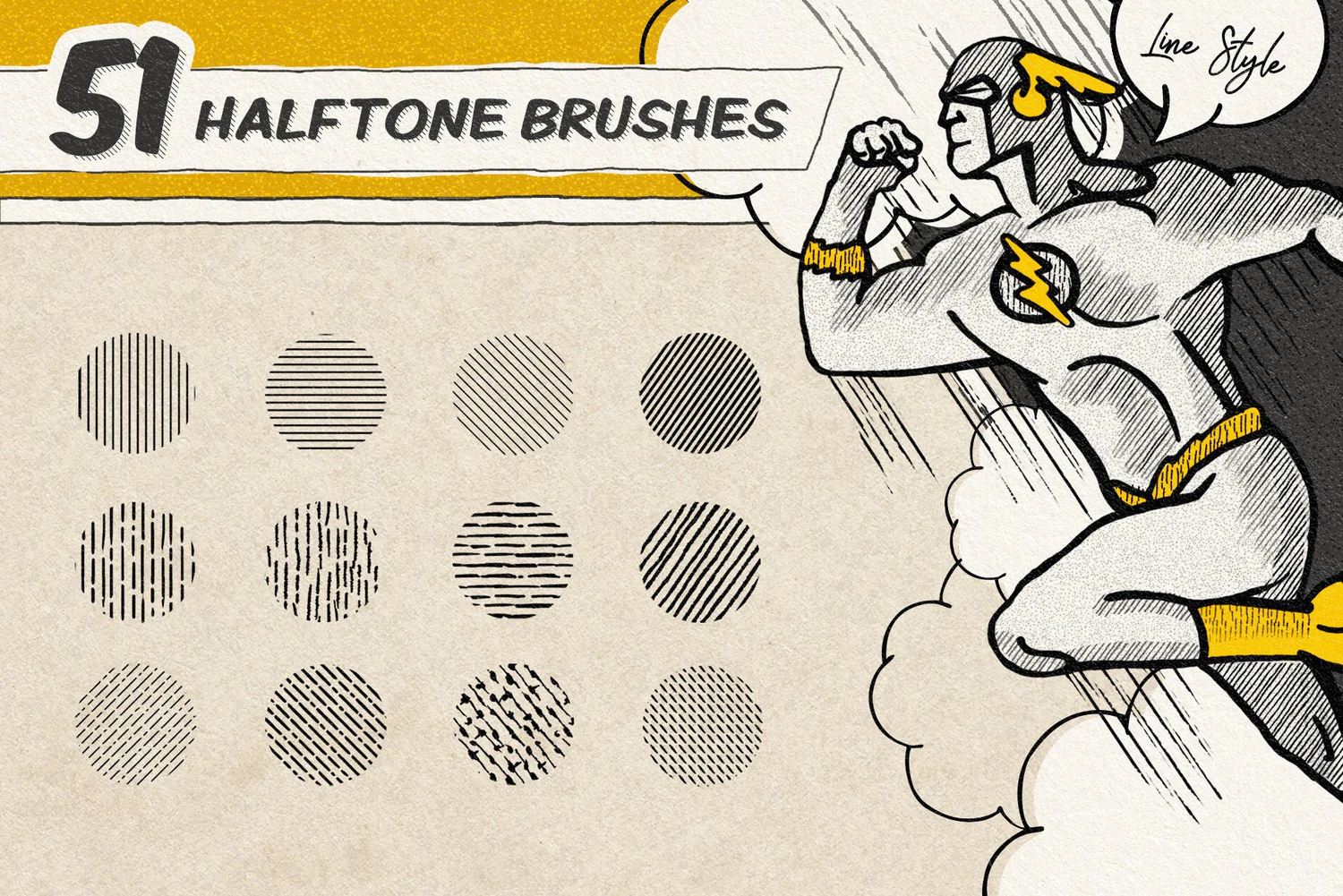 1893 复古漫画书波点半色调画笔PS笔刷 Vintage Comic Book Halftone Brushes