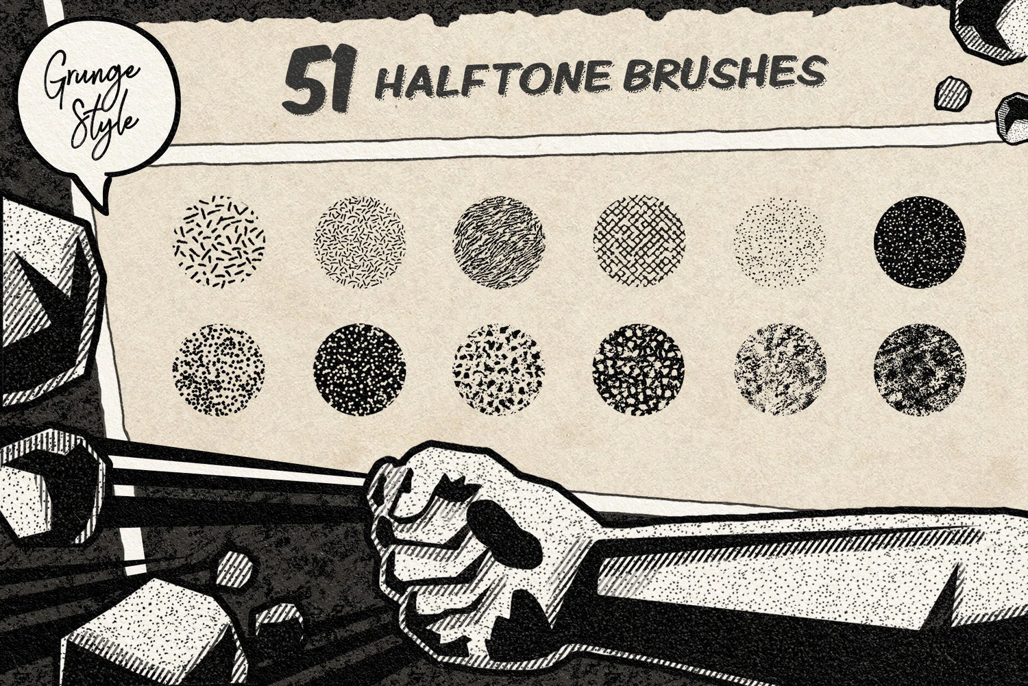 1893 复古漫画书波点半色调画笔PS笔刷 Vintage Comic Book Halftone Brushes