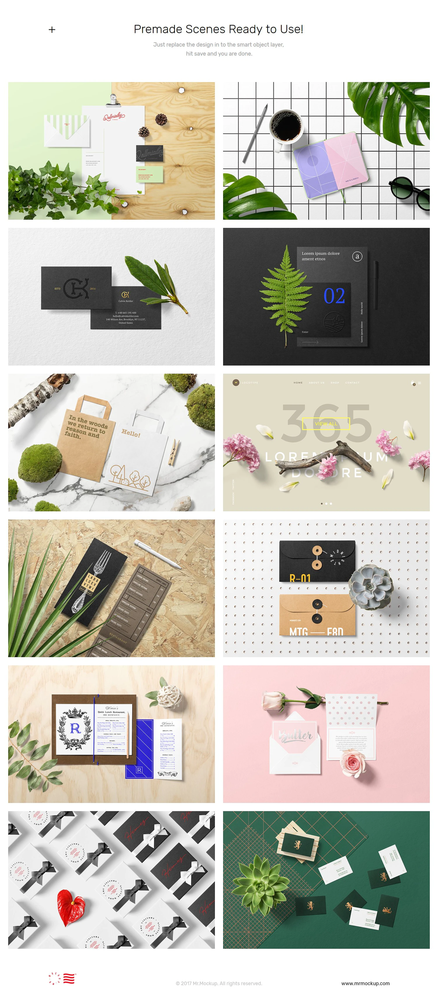 1917 绿植花店花卉多肉品牌VI设计样机套装 Floral PSD Mockups & Stationery Pack