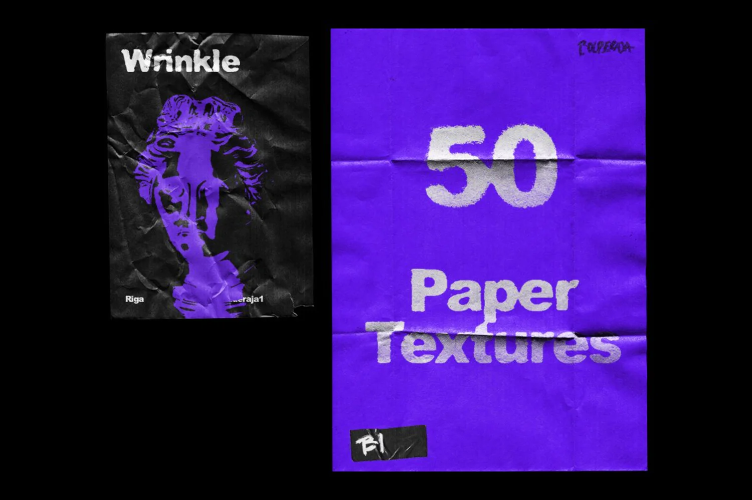 1924 50款复古褶皱撕裂纸张纹理海报设计展示贴图样机 Wrinkle Paper Mockup Vintage