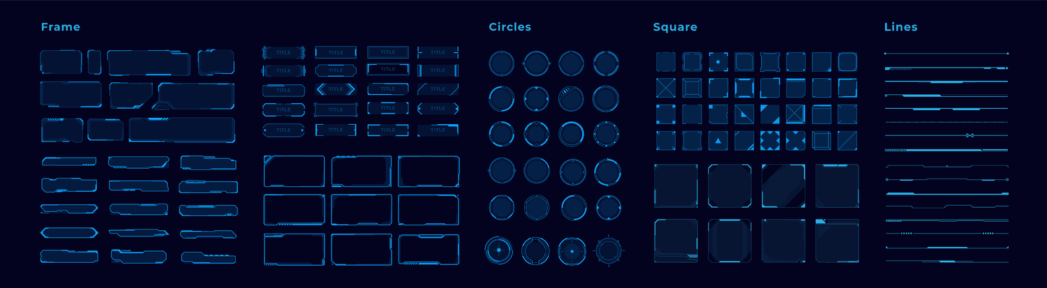 2022 未来科技赛博朋克标题HUD对话框矢量元素包 Vector hud elements