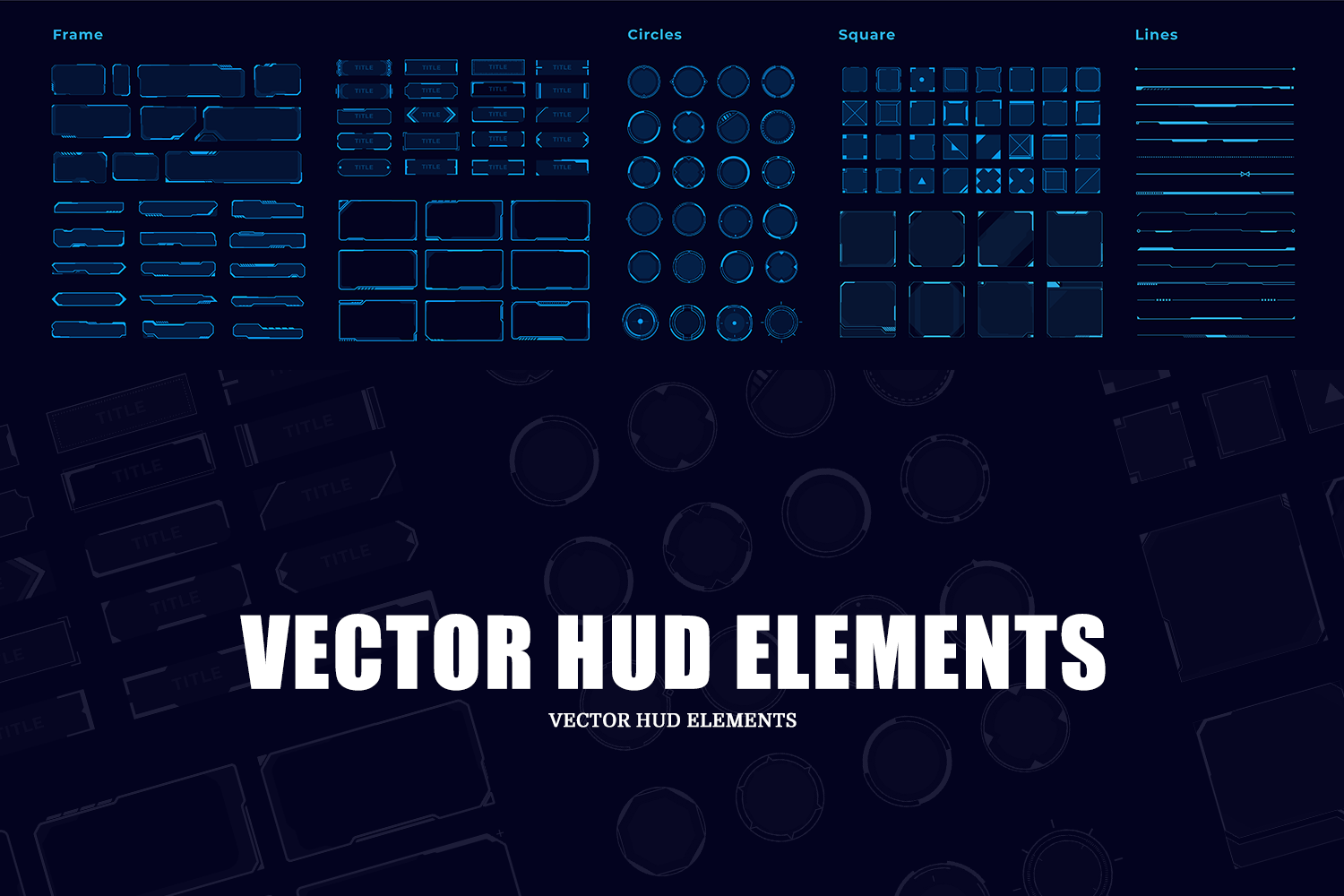 2022 未来科技赛博朋克标题HUD对话框矢量元素包 Vector hud elements