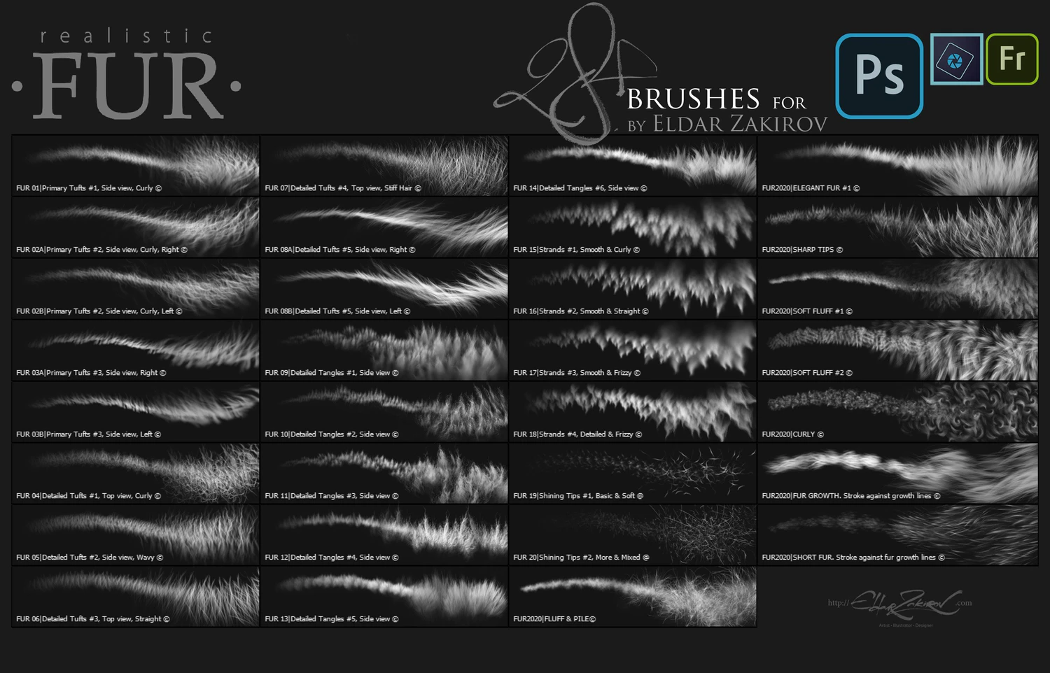 2165 油画毛发漫画动漫油漆PS笔刷画笔素材包 Eldar Zakirov’s Photoshop Brushes