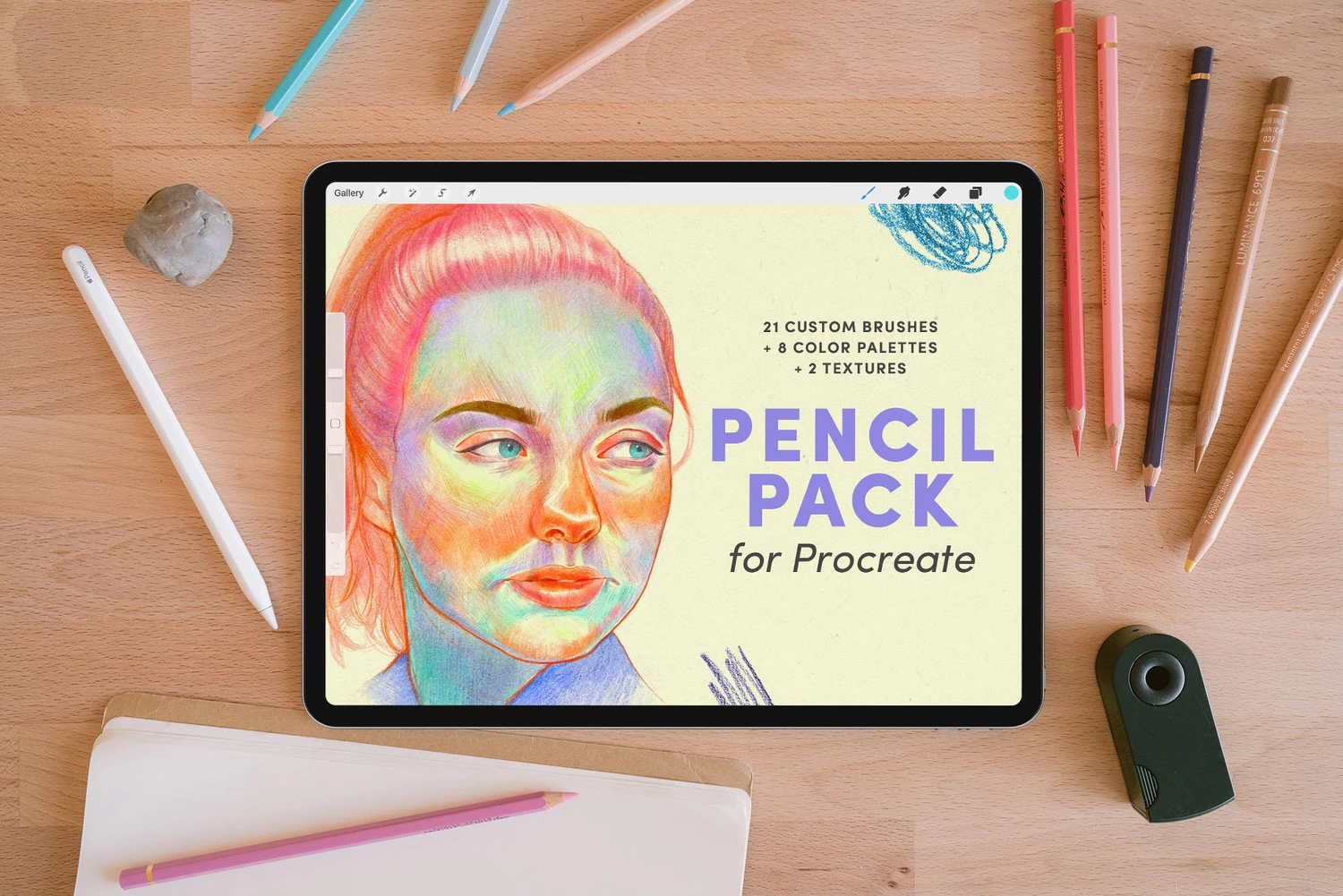 2166 procreate彩铅画笔蜡笔涂鸦笔刷色环打包资源下载 Pencil Pack – Procreate Brushes