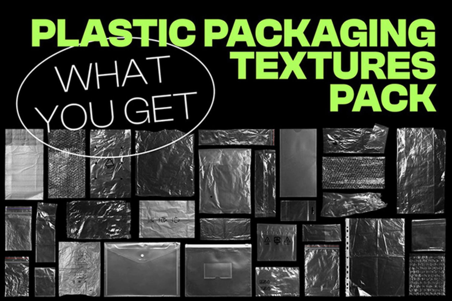 2178 30款潮流复古褶皱做旧透明包装纸袋塑料薄膜肌理png免抠设计素材 Plastic Packaging Vol