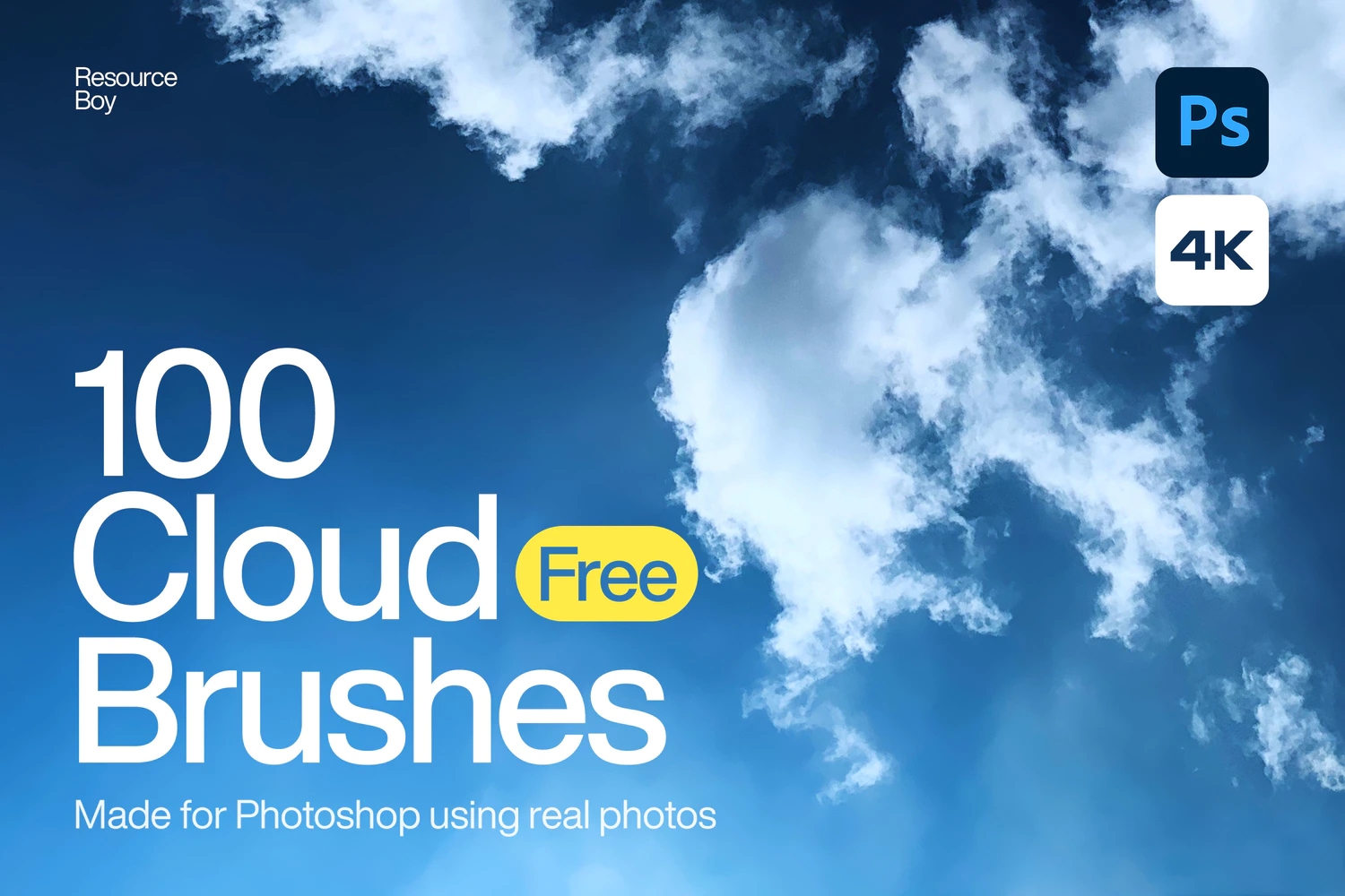 2188 可商用100款真实云朵云层蓝天白云多云天空云彩PS笔刷合集100 Cloud Photoshop Brushes