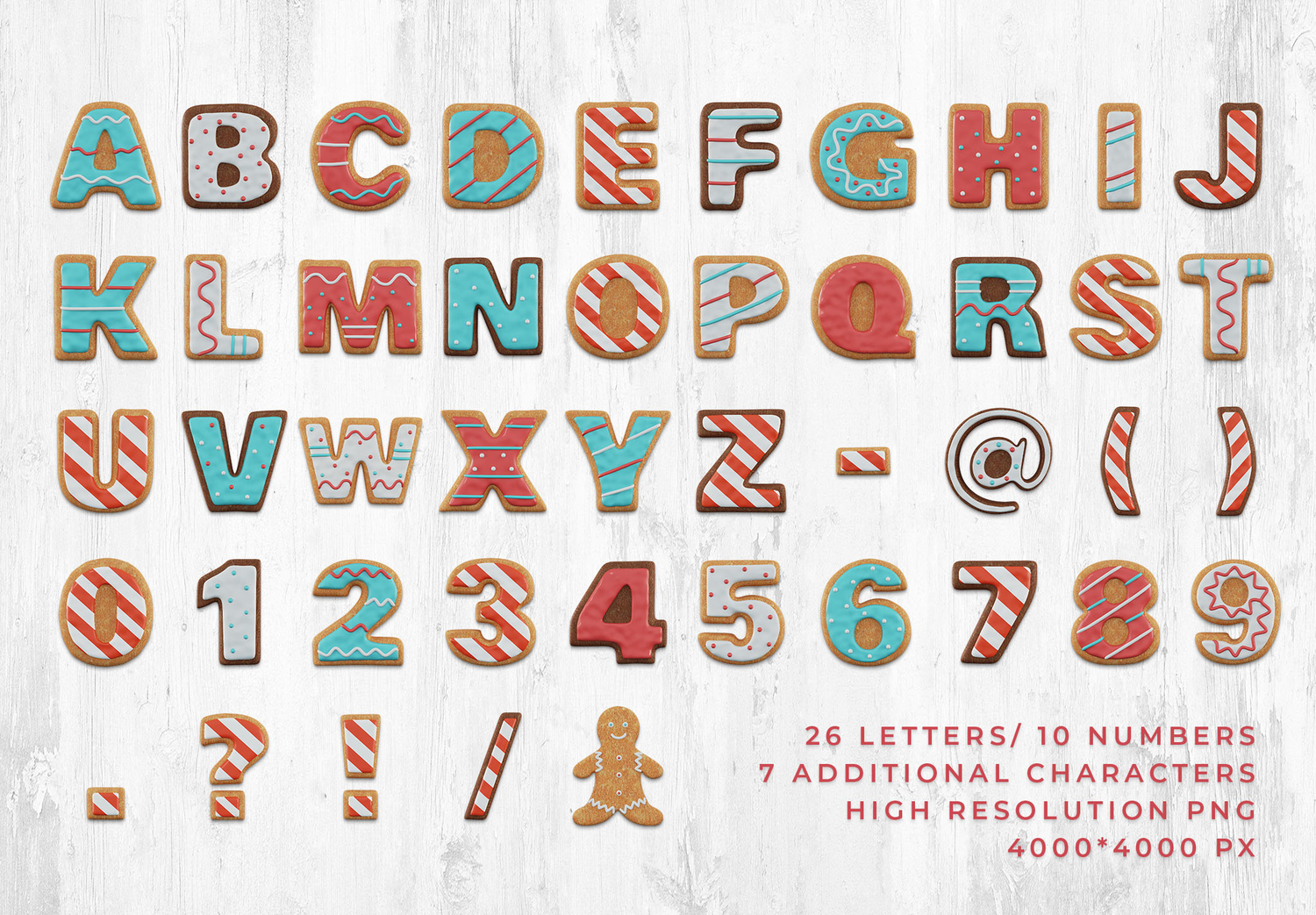 2193 卡通饼干3D文字PNG免抠素材包 Christmas Cookie 3D Text Pack