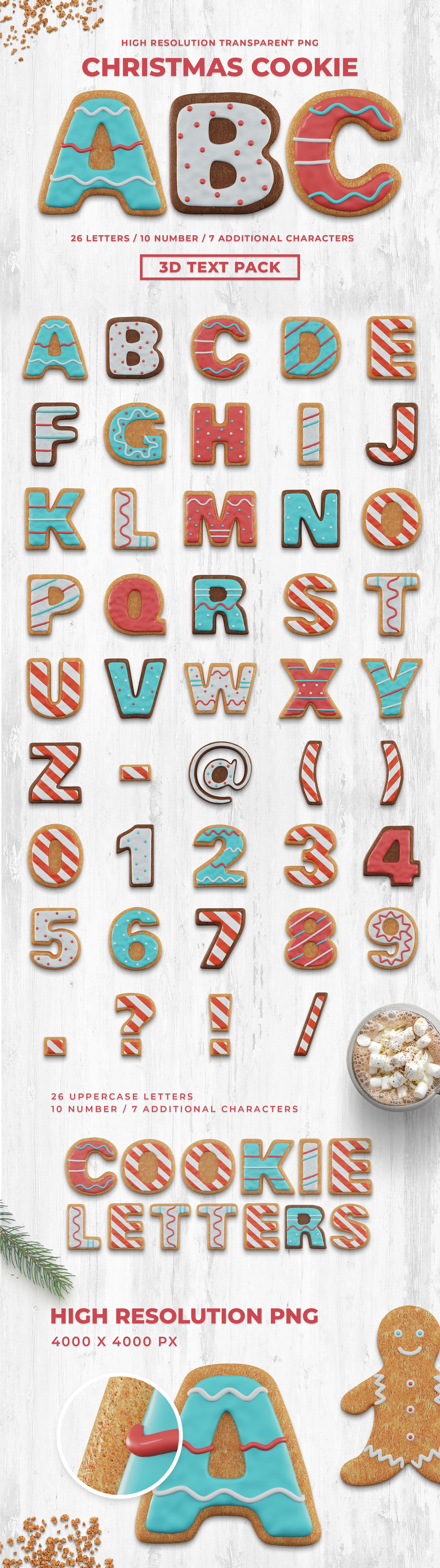 2193 卡通饼干3D文字PNG免抠素材包 Christmas Cookie 3D Text Pack