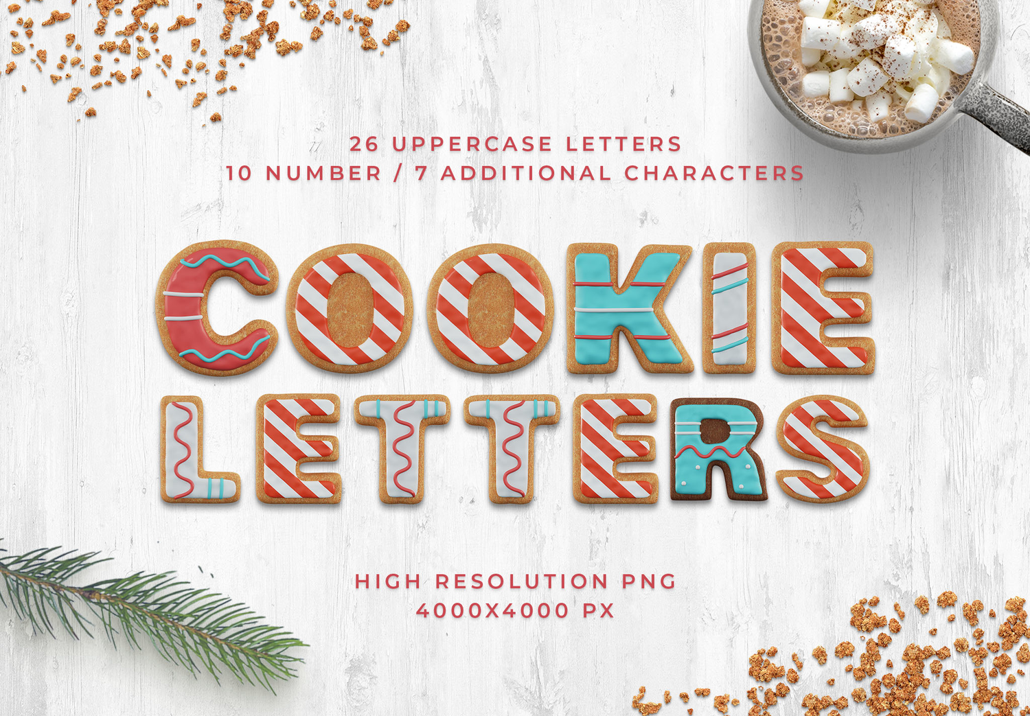 2193 卡通饼干3D文字PNG免抠素材包 Christmas Cookie 3D Text Pack