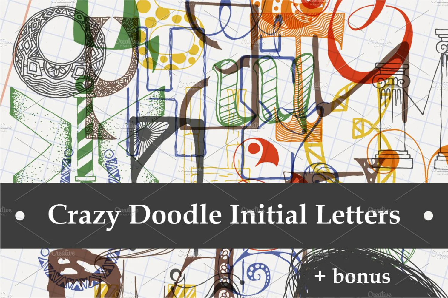 2210 矢量涂鸦西里尔字母素材包 Crazy Doodle Initial Letters