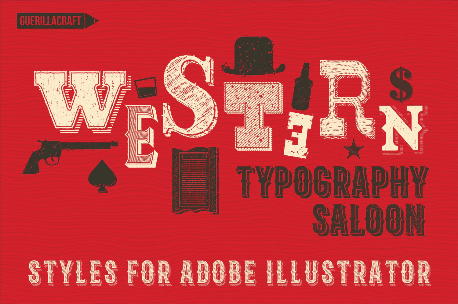 2219 复古纹理图案AI矢量素材包Western Typography Saloon