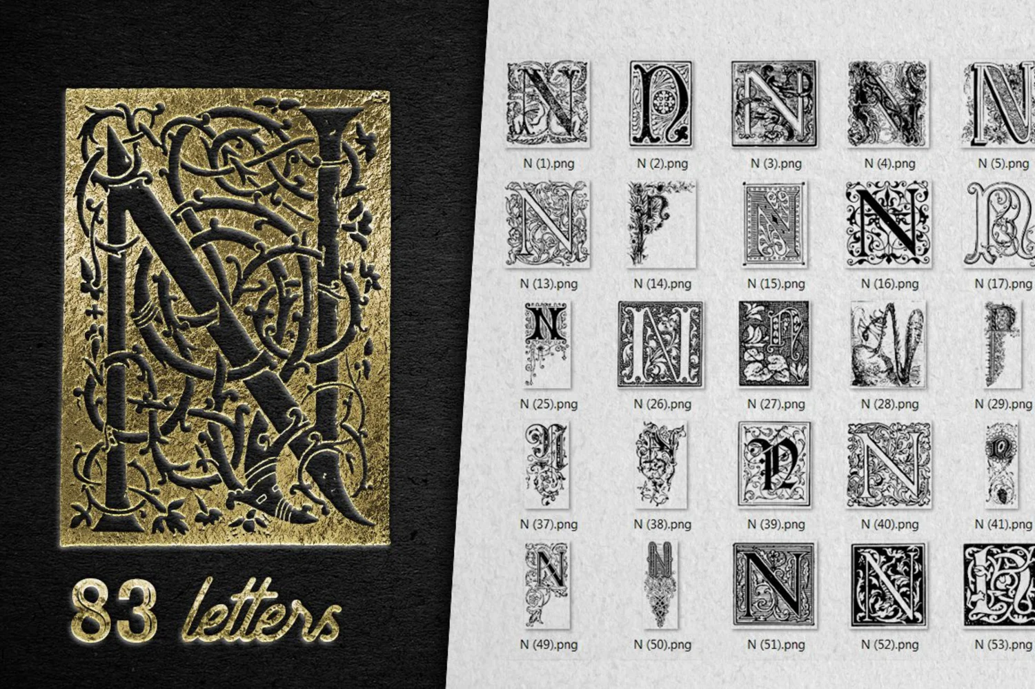 2222 2800+欧式复古装饰字母矢量图纹素材设计大包 VINTAGE LETTERS COLLECTION