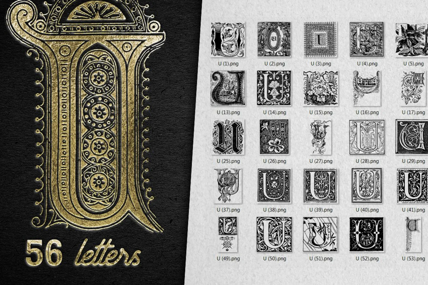 2222 2800+欧式复古装饰字母矢量图纹素材设计大包 VINTAGE LETTERS COLLECTION