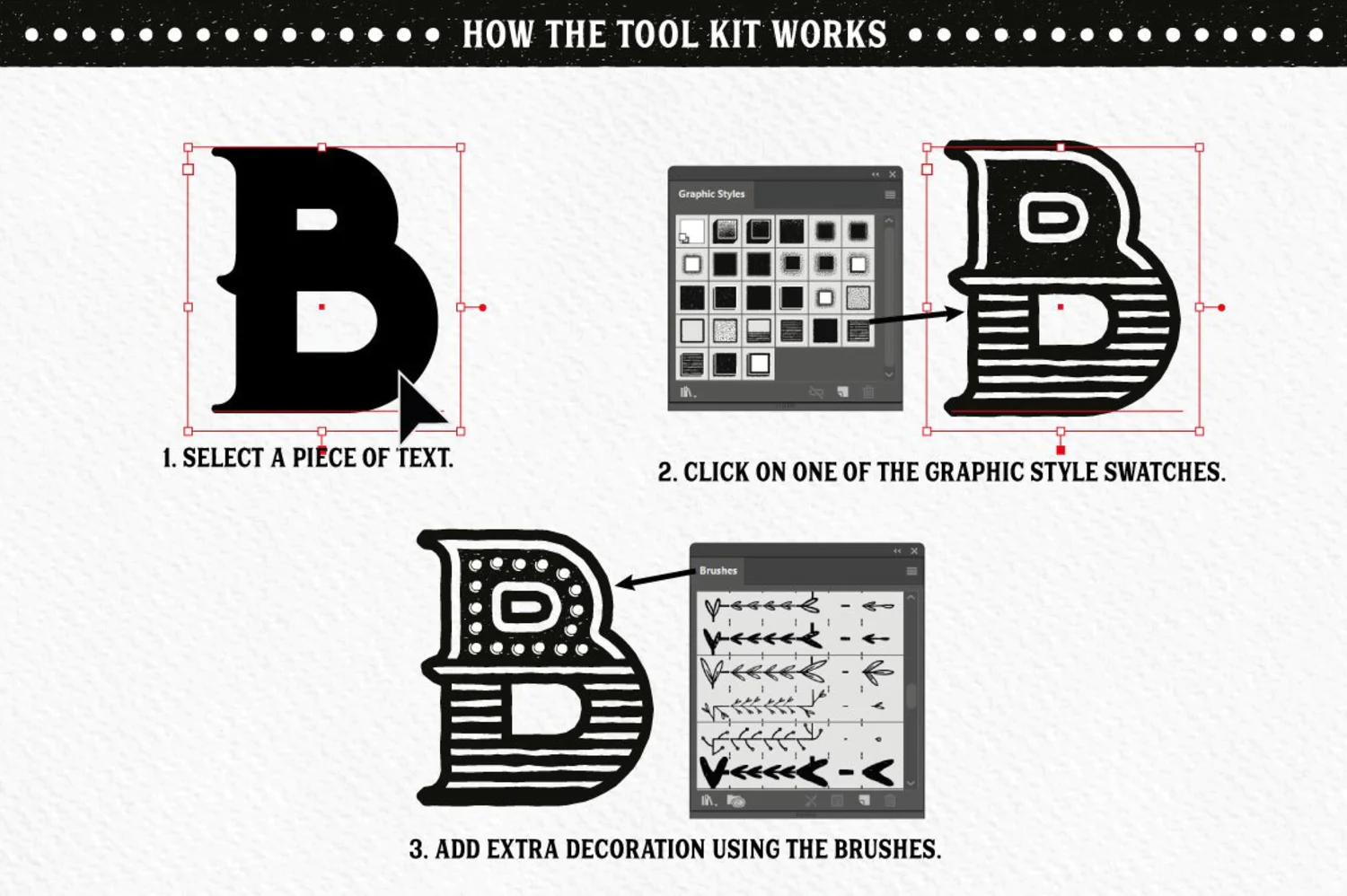 2224 细线笔刷图案文字矢量元素包Fineliner Type Decorator’s Tool Kit