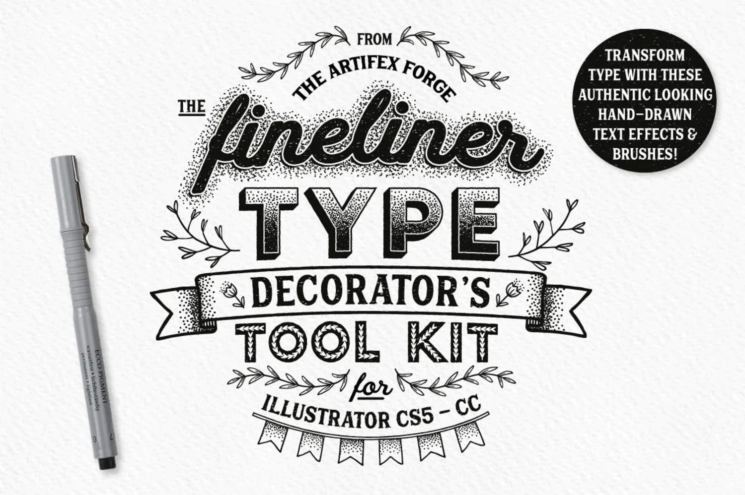 2224 细线笔刷图案文字矢量元素包Fineliner Type Decorator’s Tool Kit