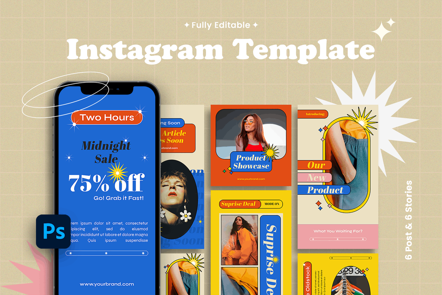 2271 时尚复古风格的开屏页广告设计模板Instagram Templates – Retro V