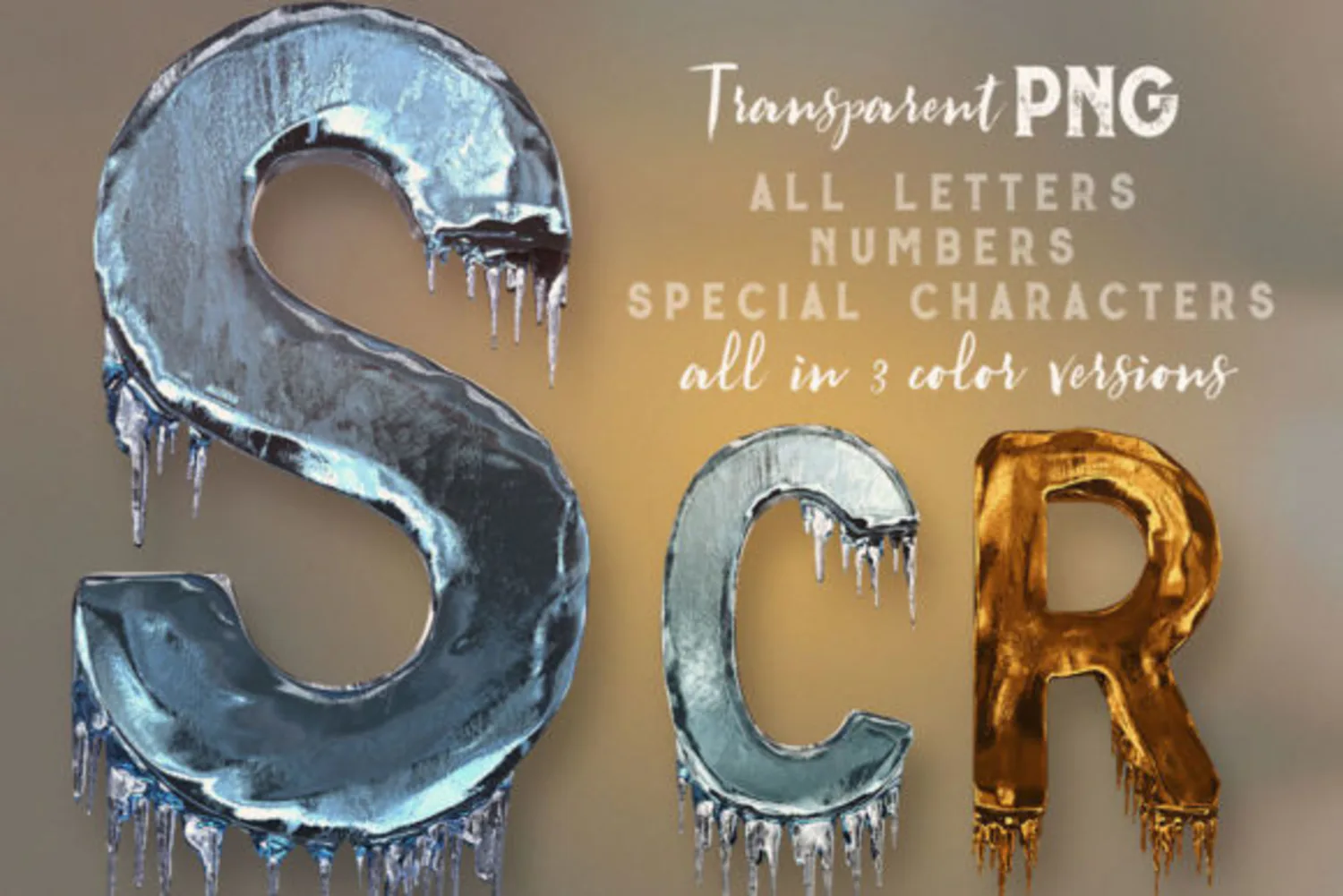 2294 冰冻3D立体文字模型PNG免抠素材包 Ice Cold – 3D Lettering