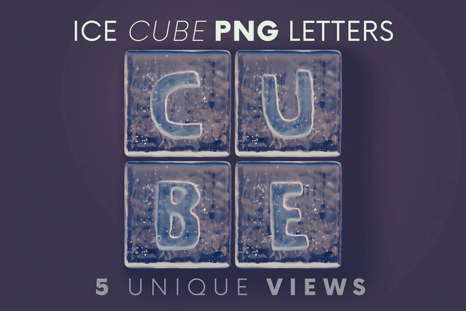 2295 冰冻3D文字字母PNG免抠元素素材 Ice Cubes 3D Lettering