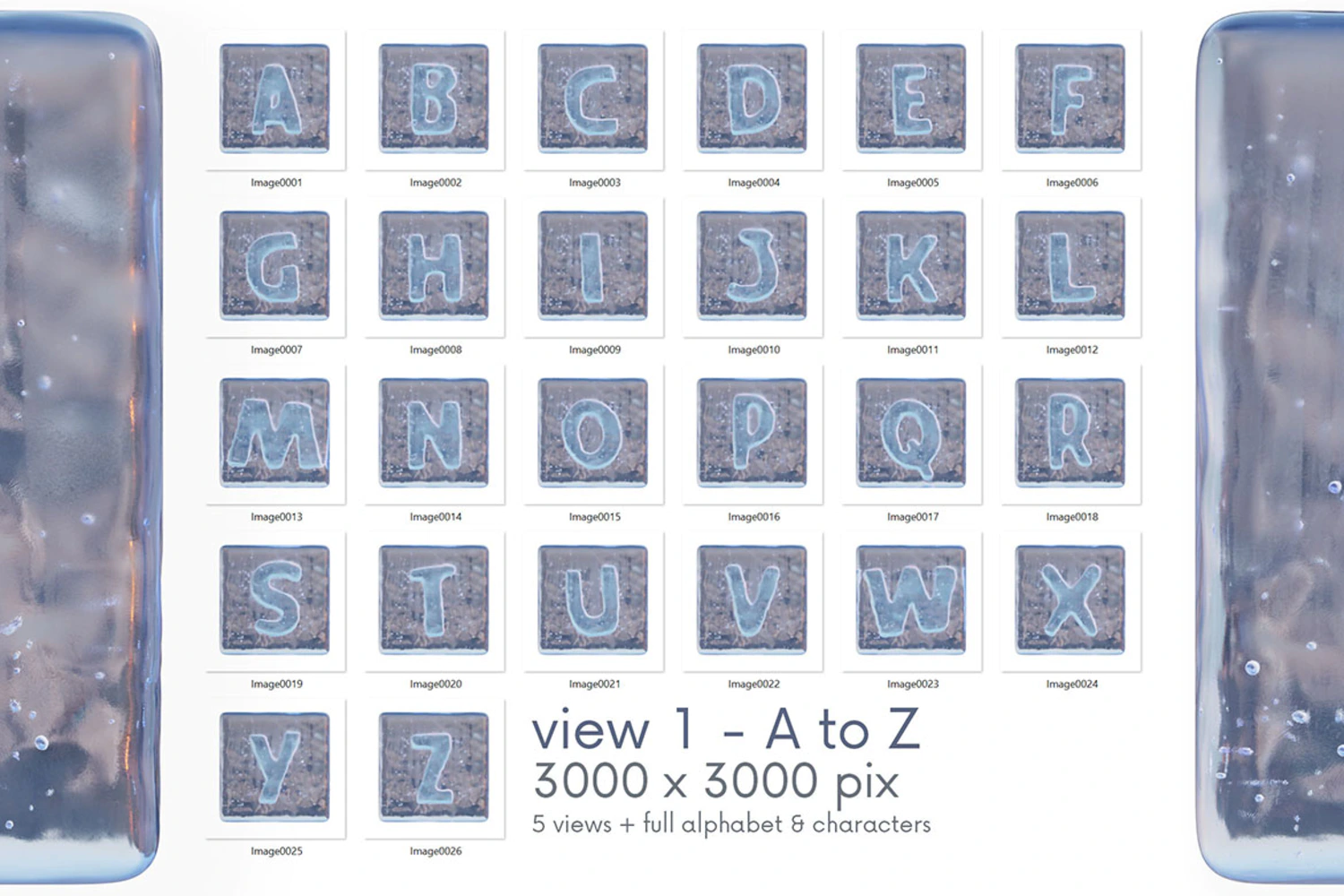 2295 冰冻3D文字字母PNG免抠元素素材 Ice Cubes 3D Lettering