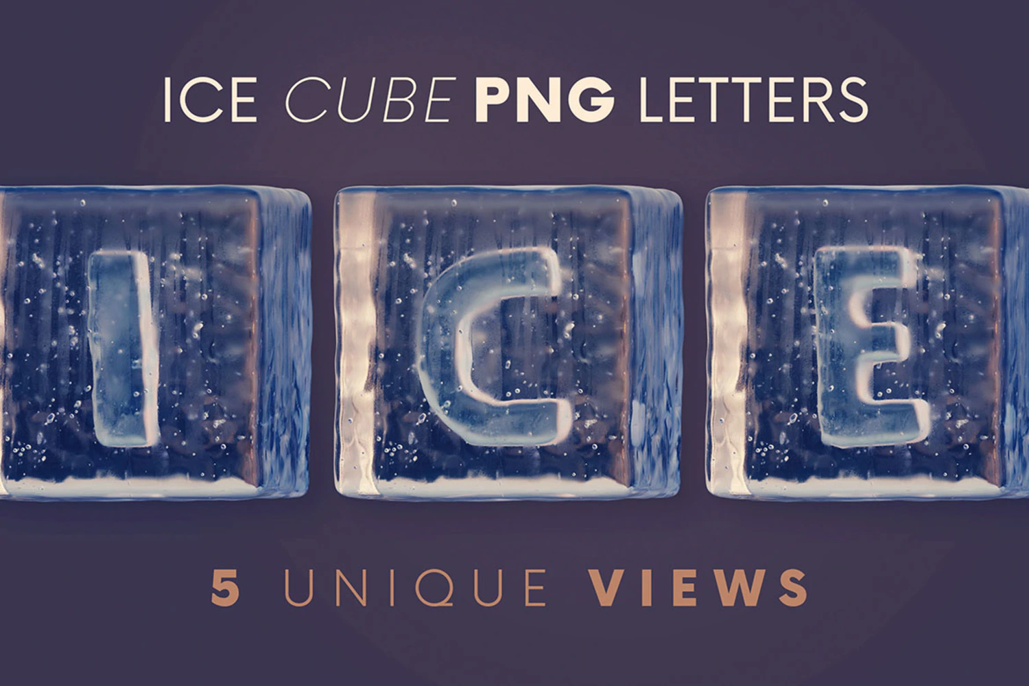 2295 冰冻3D文字字母PNG免抠元素素材 Ice Cubes 3D Lettering