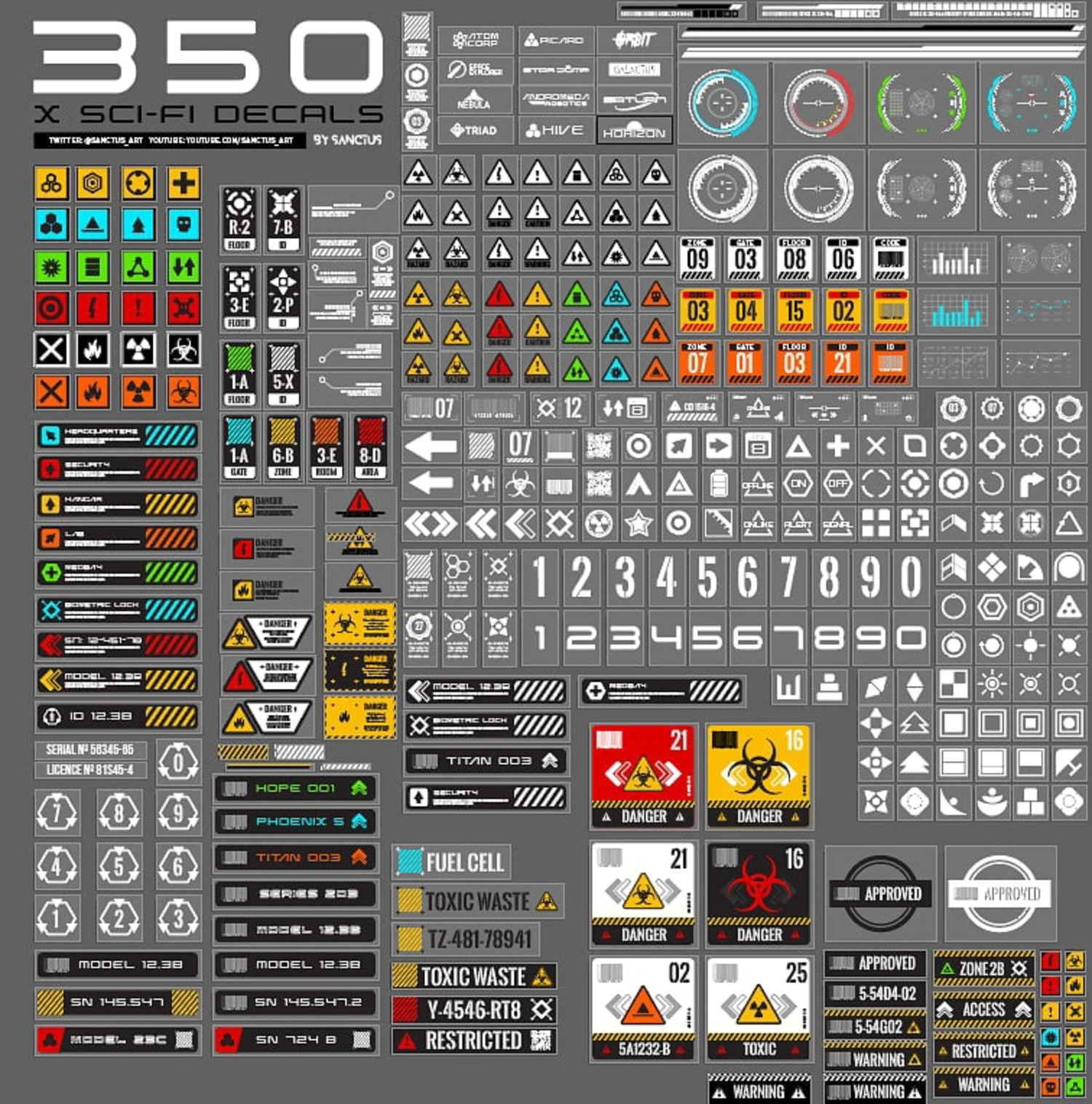 2299 350款科幻贴纸标识标签PNG高清免抠素材包 Sanctus – 350 Sci-fi Decal Pack