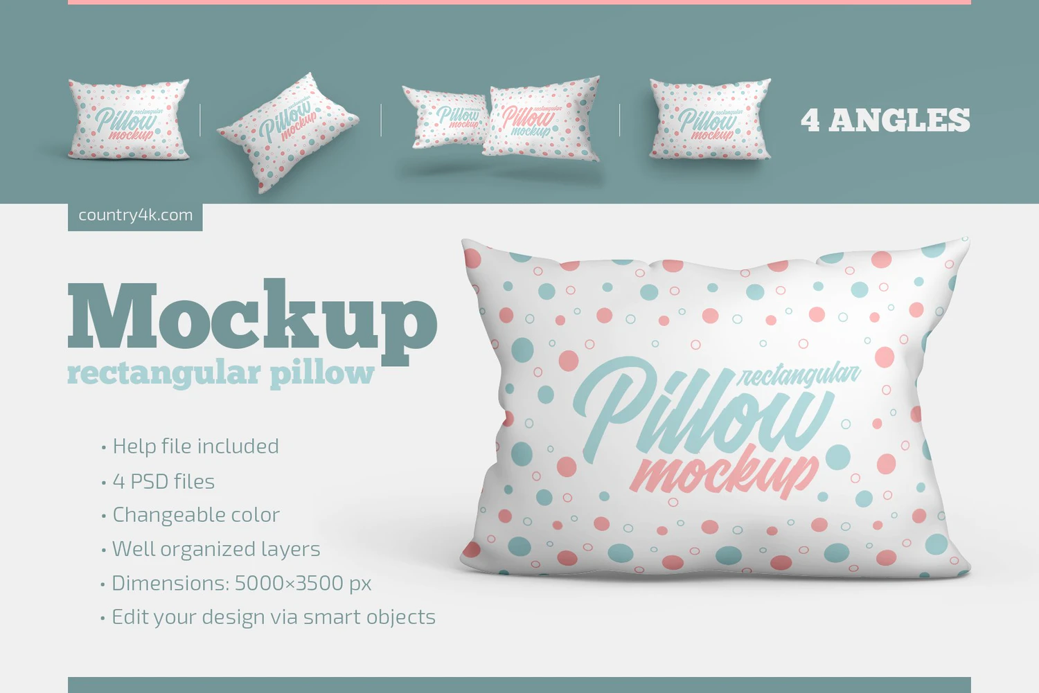 2319 4款矩形多角度抱枕靠枕设计PS样机素材 Rectangular Pillow Mockup Set